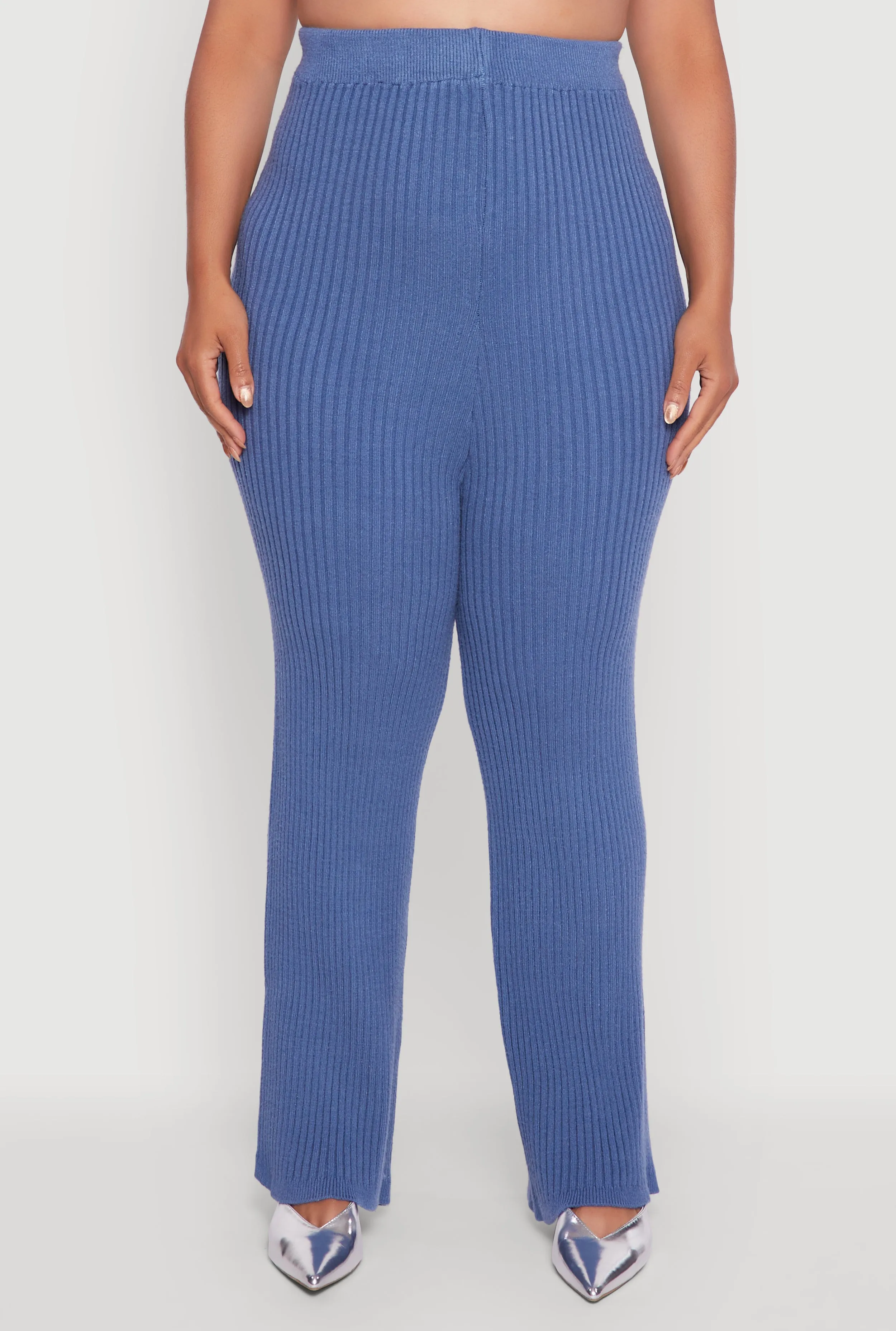 Plus Size High Waisted Ribbed Knit Solid Straight Leg Pants sold by Rainbow product image thumbnail 3