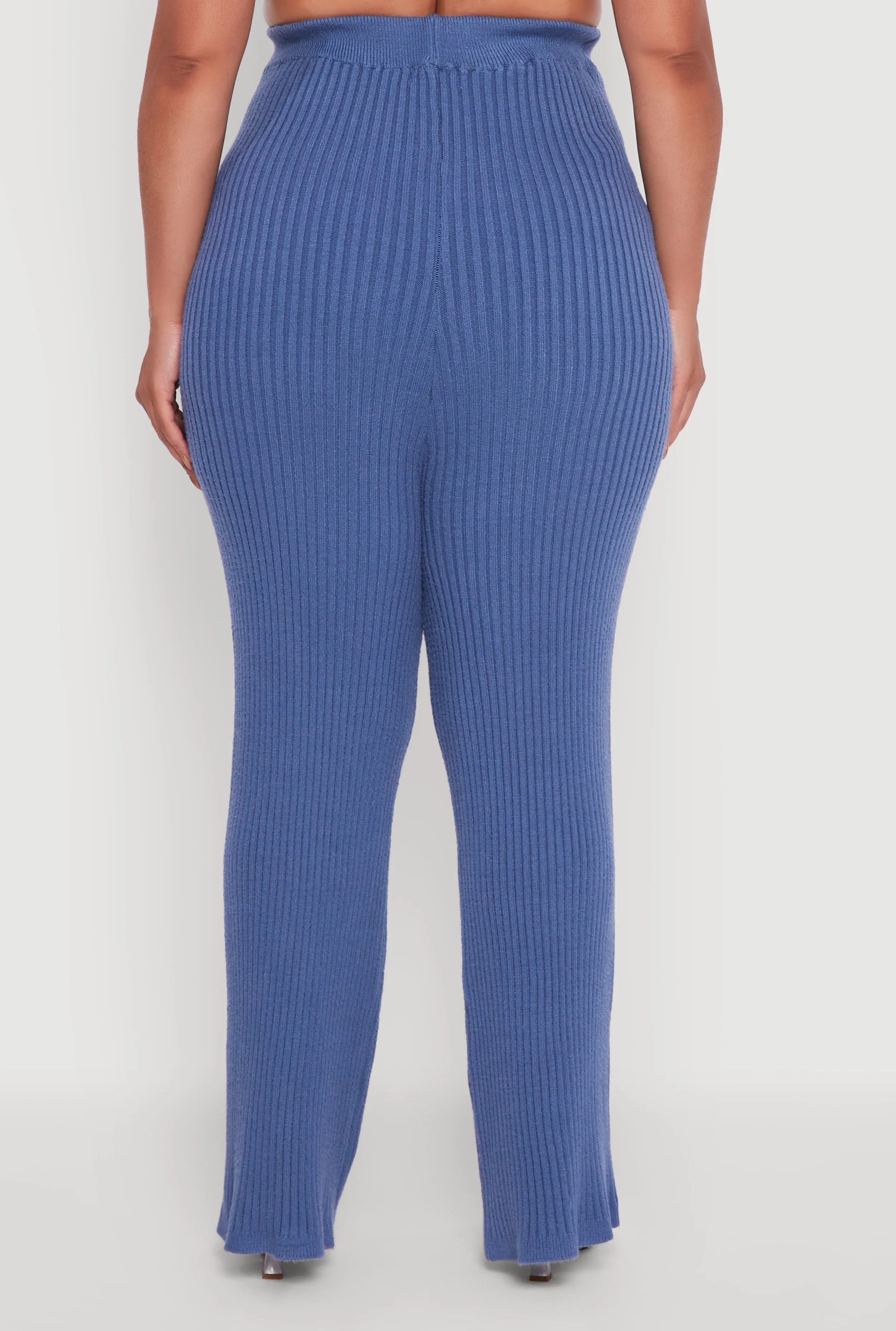 Plus Size High Waisted Ribbed Knit Solid Straight Leg Pants sold by Rainbow product image thumbnail 5