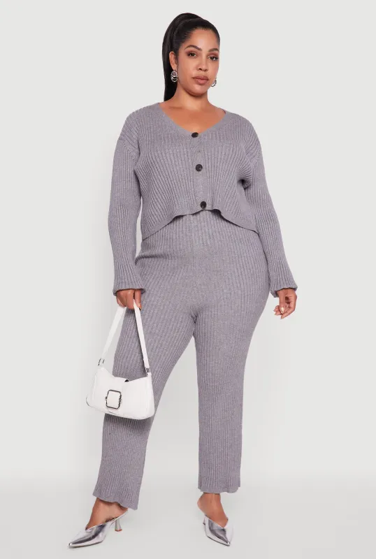 Plus Size High Waisted Ribbed Knit Solid Straight Leg Pants sold by Rainbow