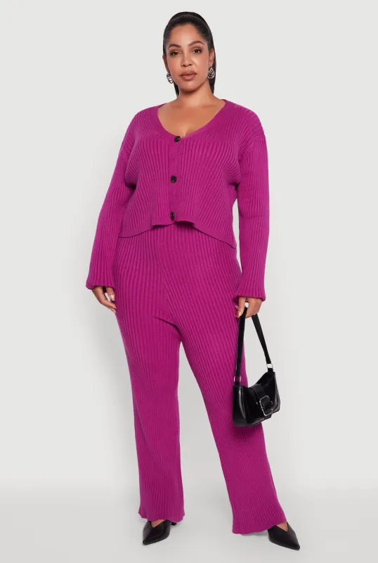 Plus Size High Waisted Ribbed Knit Solid Straight Leg Pants sold by Rainbow