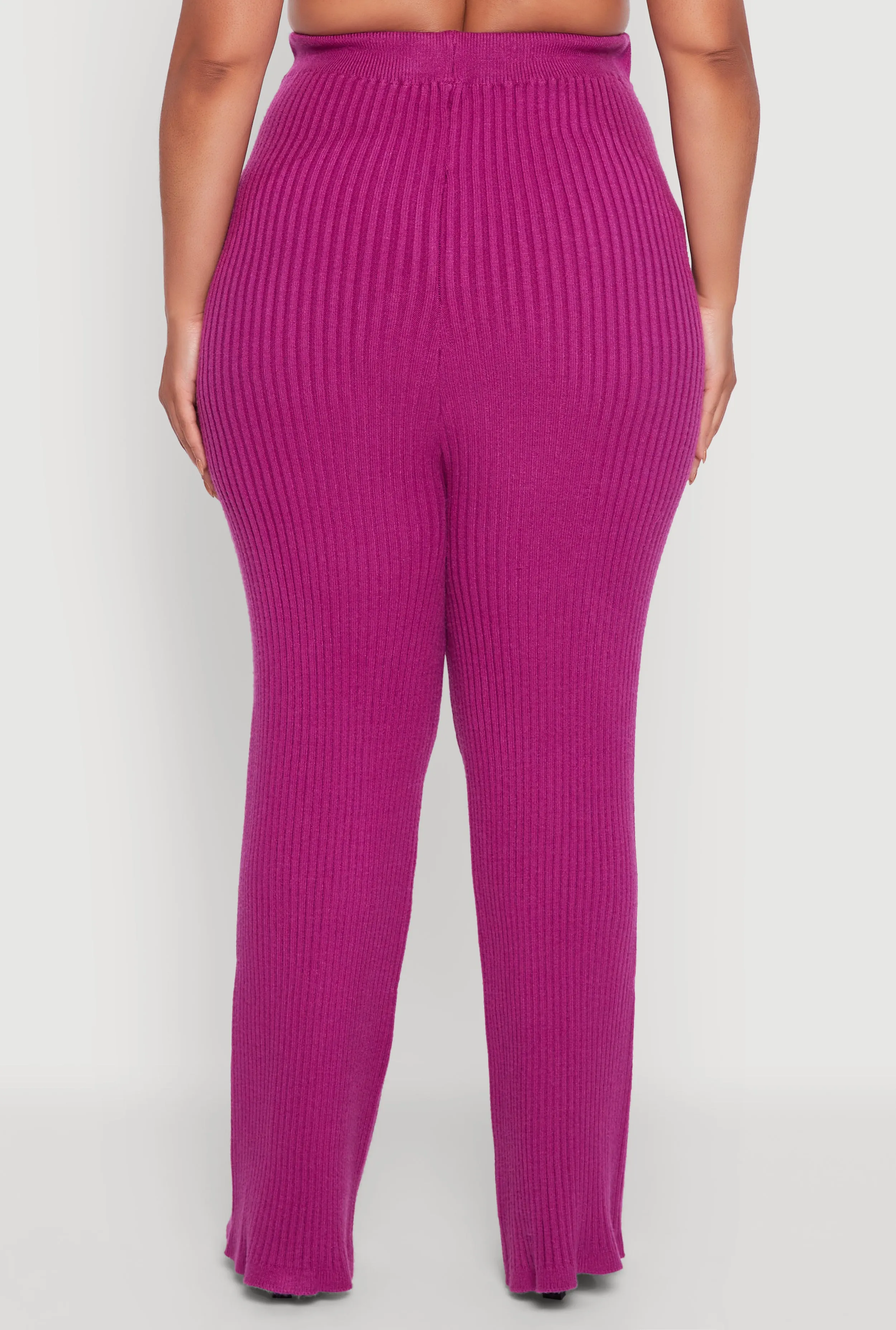 Plus Size High Waisted Ribbed Knit Solid Straight Leg Pants sold by Rainbow product image thumbnail 5