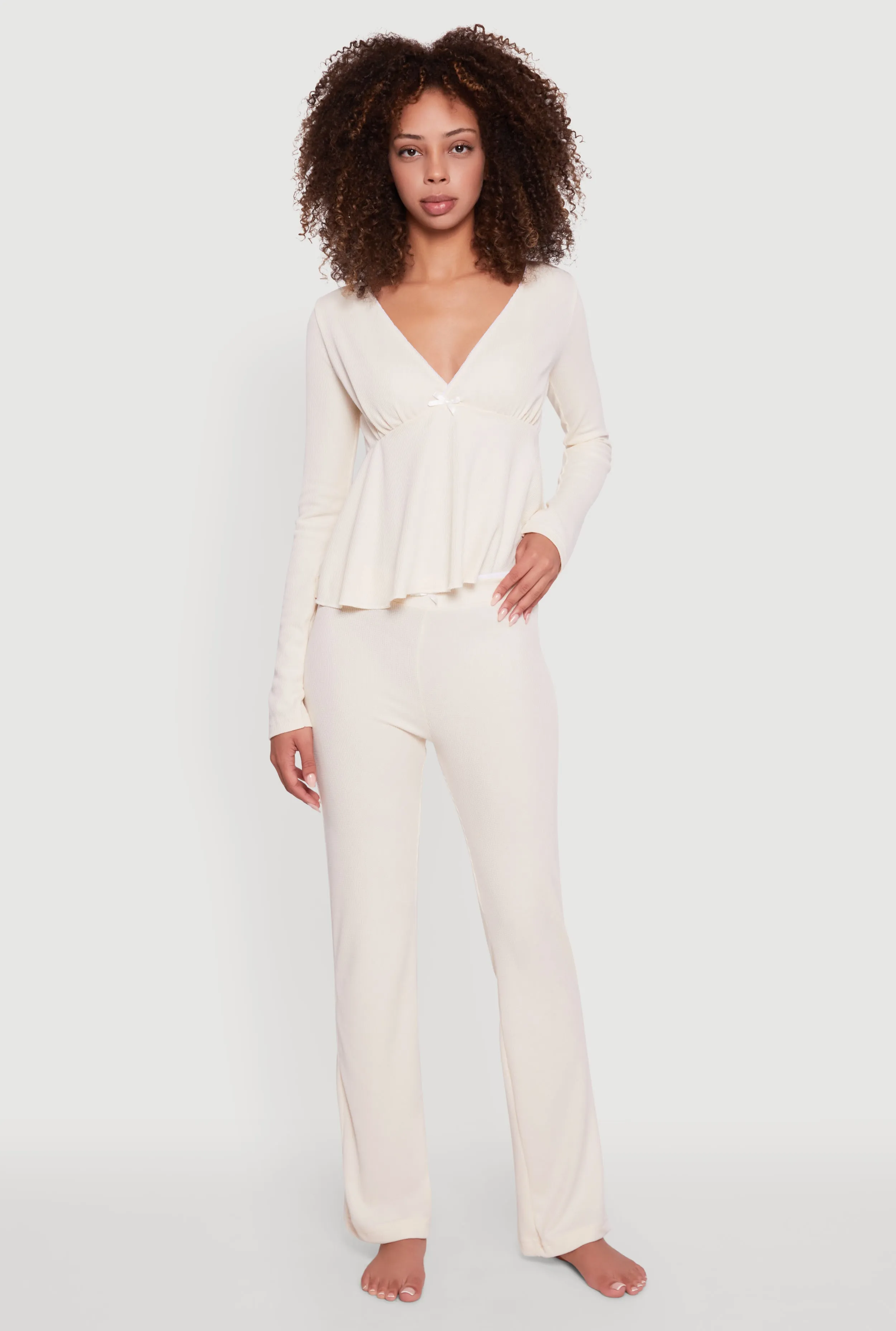 Waffle Knit Peplum Pajama Top and Pants Set sold by Rainbow product image thumbnail 3