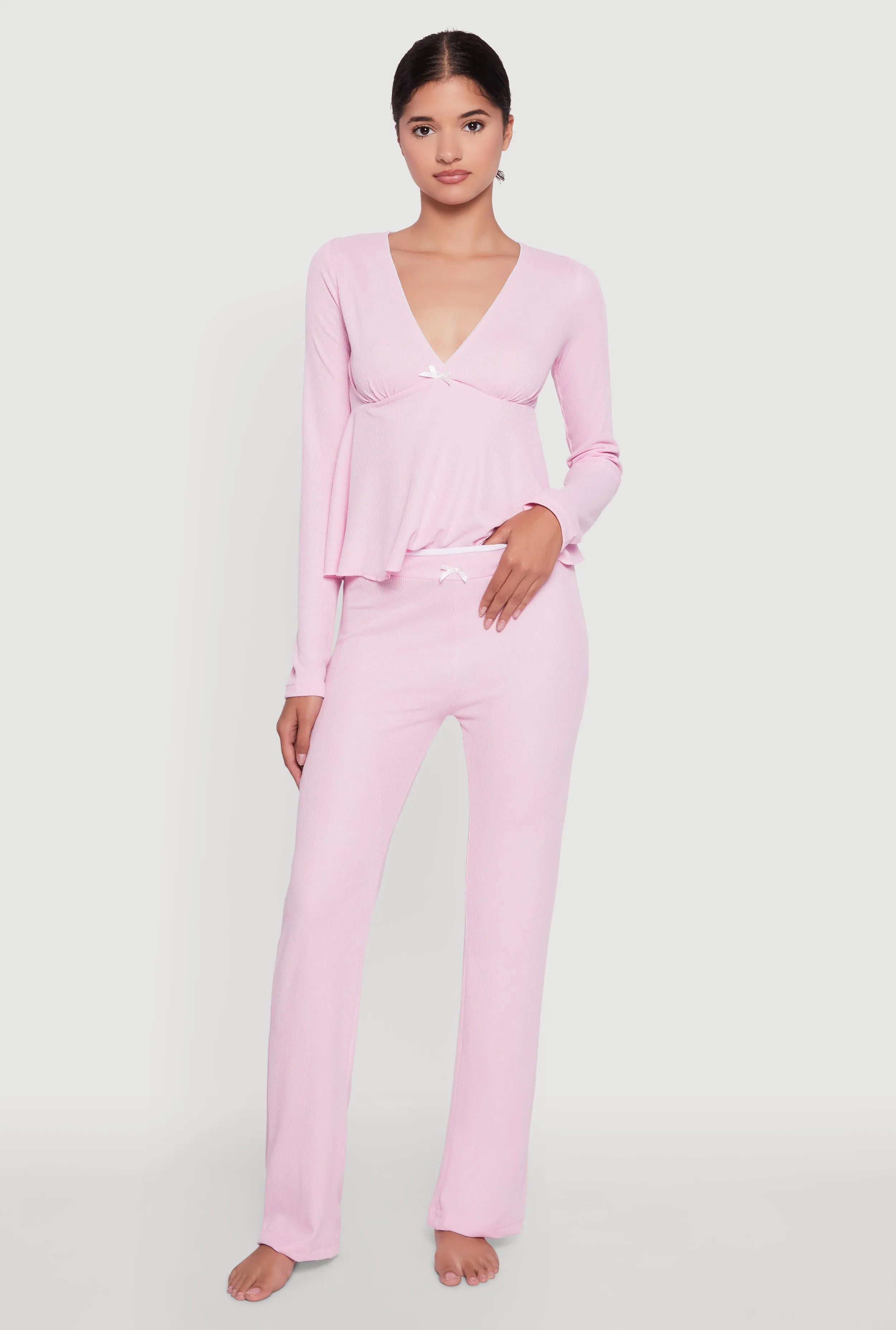 Waffle Knit Peplum Pajama Top and Pants Set sold by Rainbow product image thumbnail 4