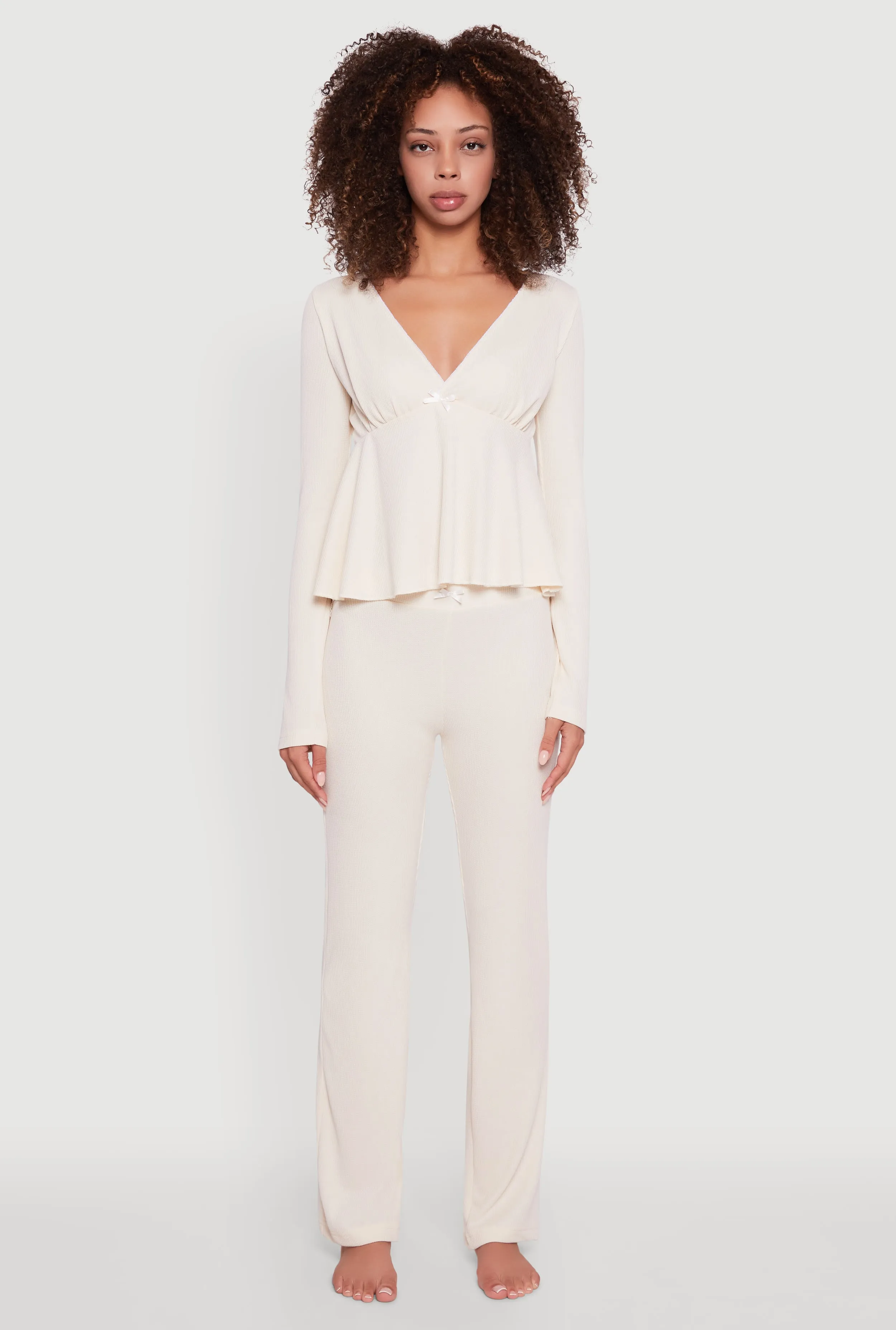 Waffle Knit Peplum Pajama Top and Pants Set sold by Rainbow product image thumbnail 2