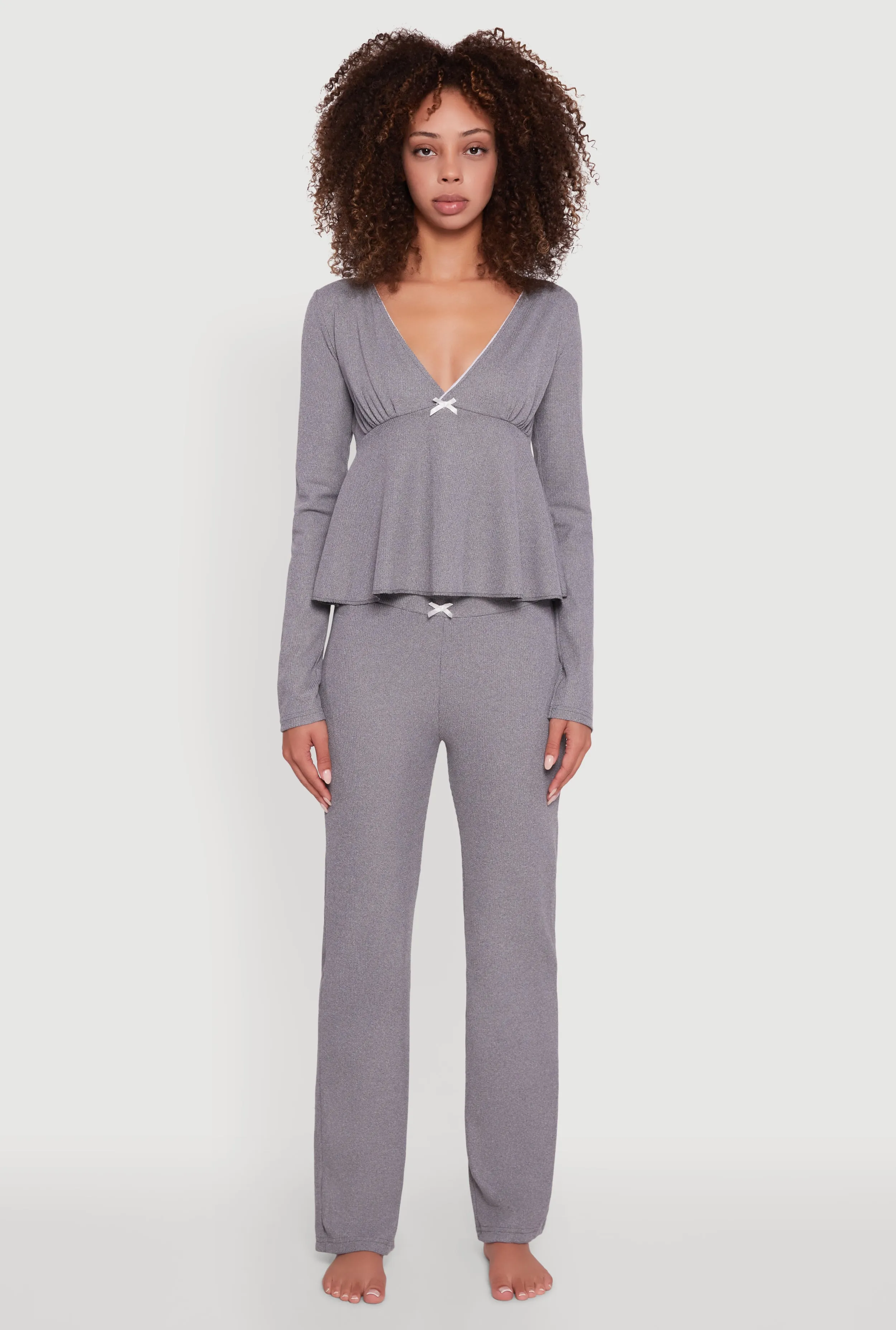 Waffle Knit Peplum Pajama Top and Pants Set sold by Rainbow product image thumbnail 2