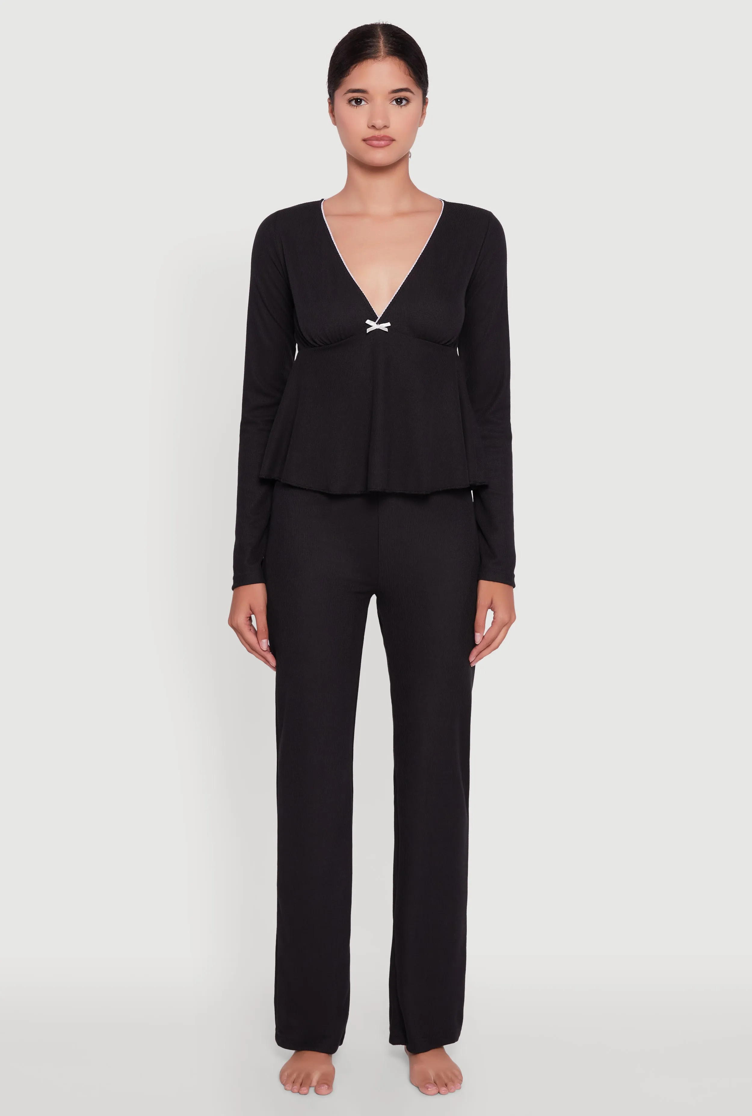 Waffle Knit Peplum Pajama Top and Pants Set sold by Rainbow product image thumbnail 2