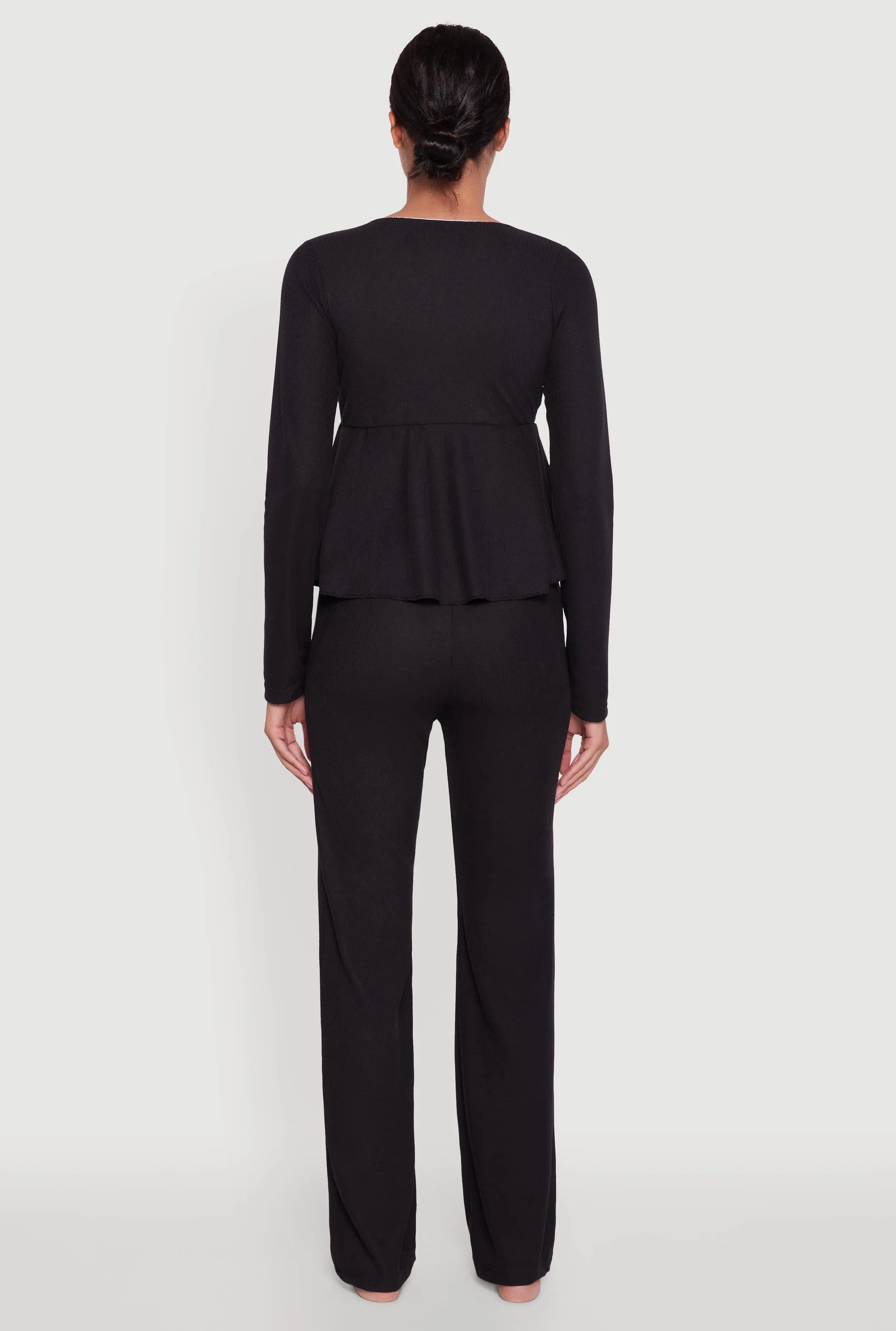 Waffle Knit Peplum Pajama Top and Pants Set sold by Rainbow product image thumbnail 3