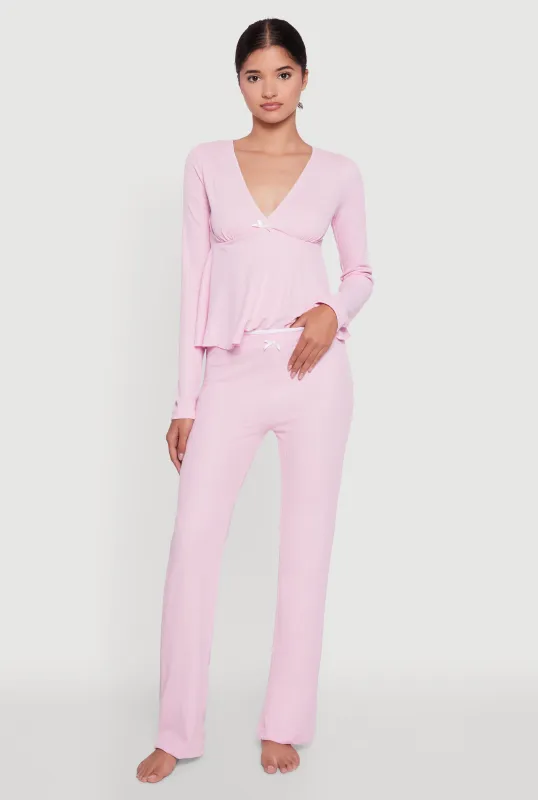 Waffle Knit Peplum Pajama Top and Pants Set sold by Rainbow