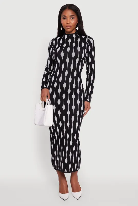 Chic Long Sleeve Printed Pattern Bodycon Sweater Dress sold by Rainbow