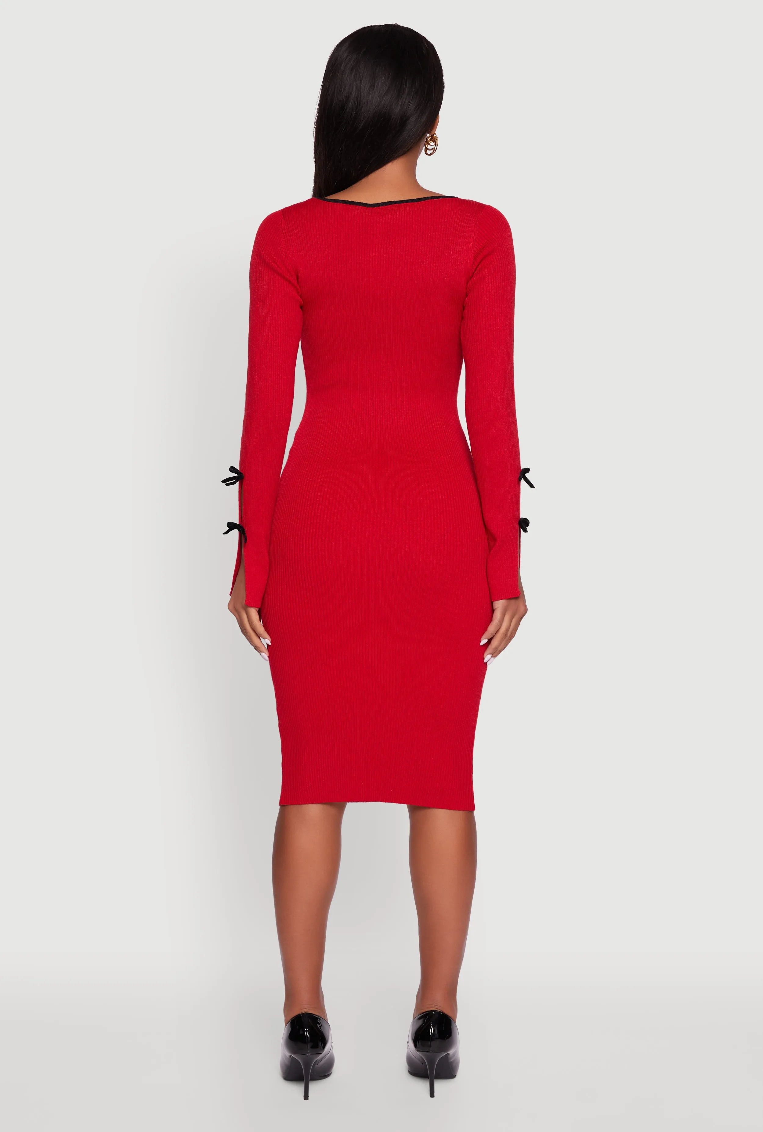 Ribbed Knit Bow Detail Sweater Midi Dress sold by Rainbow product image thumbnail 5