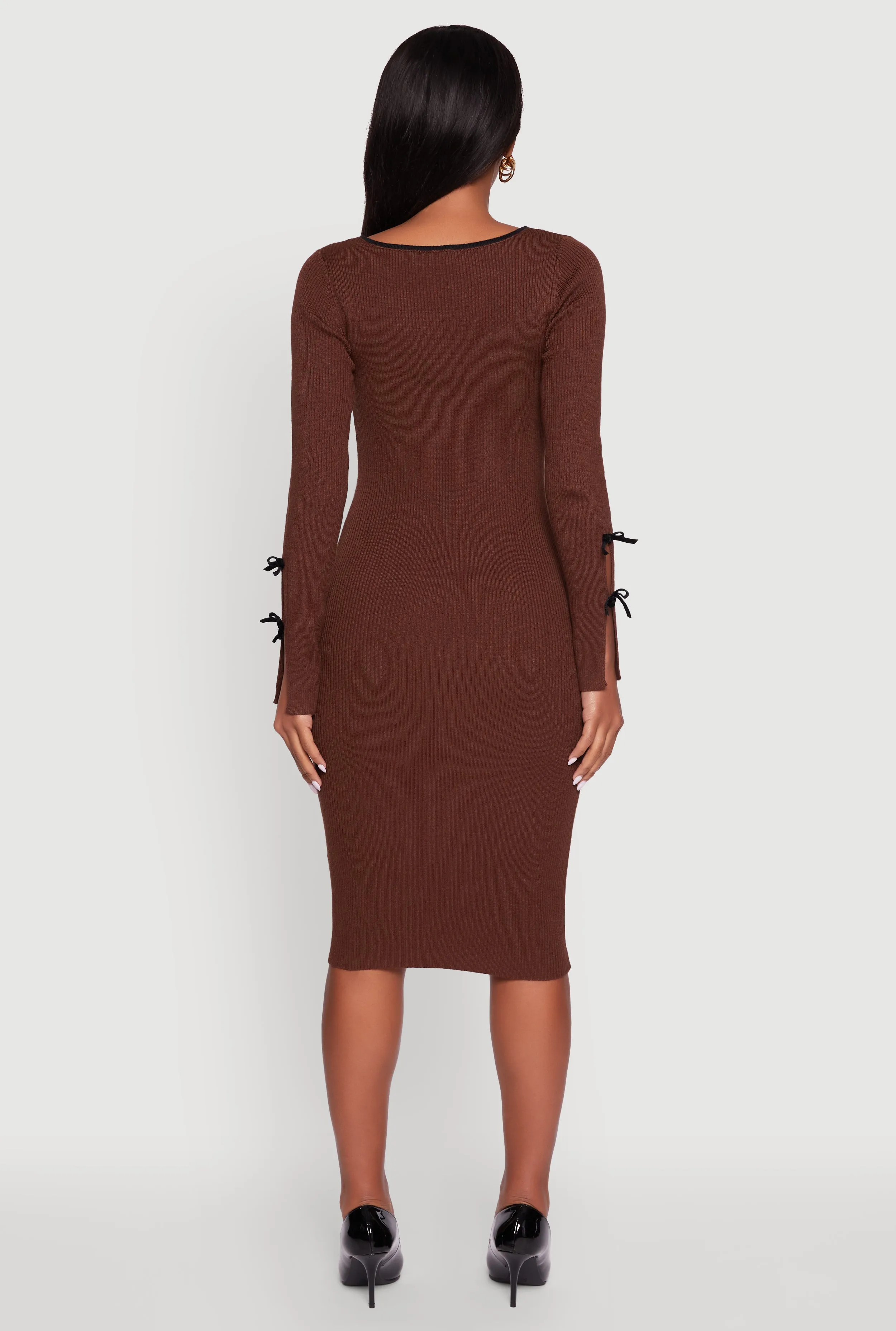 Ribbed Knit Bow Detail Sweater Midi Dress sold by Rainbow product image thumbnail 5