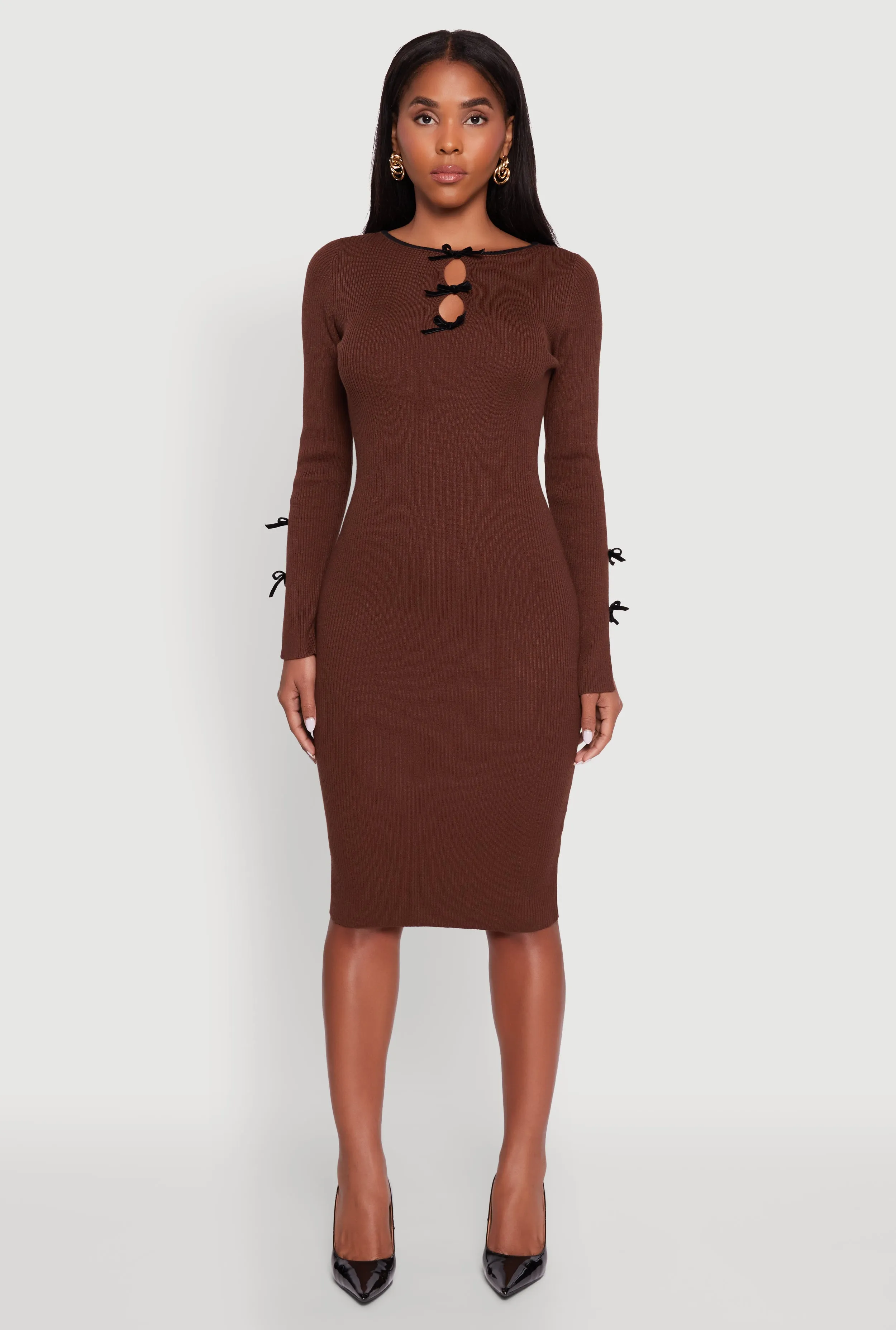 Ribbed Knit Bow Detail Sweater Midi Dress sold by Rainbow product image thumbnail 2