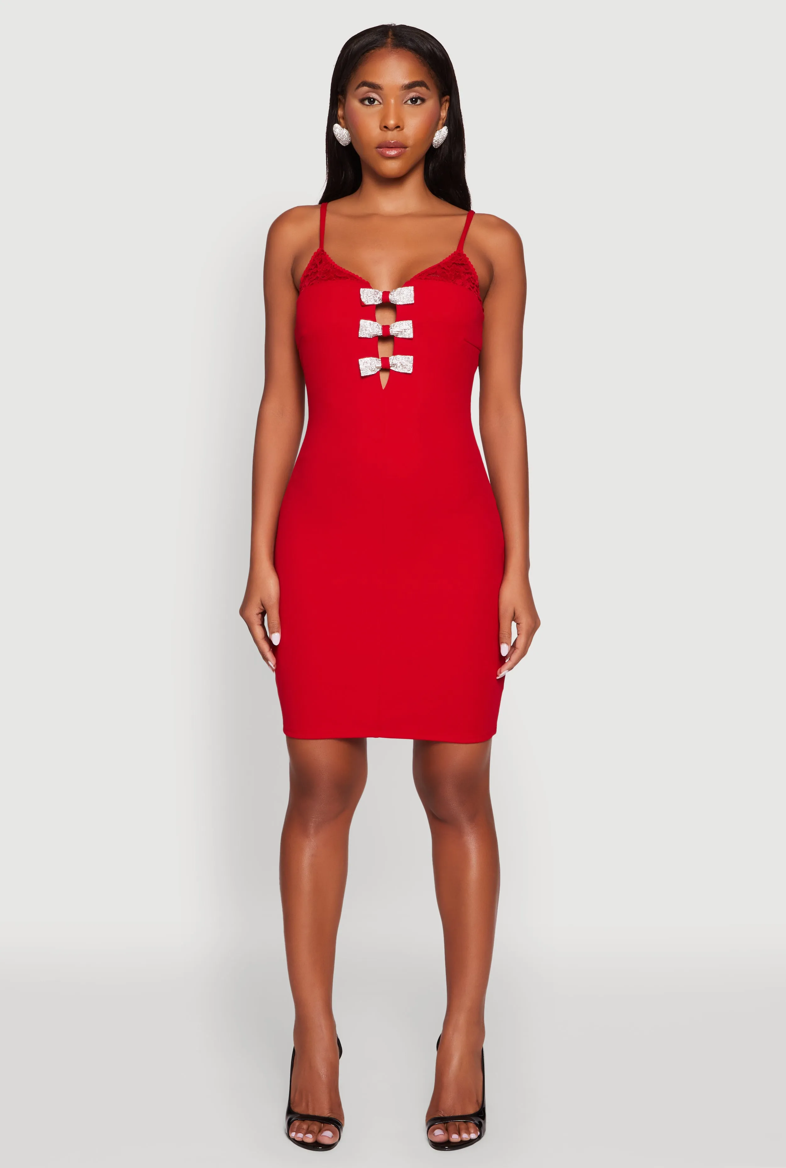 Sleeveless Crepe Knit Mini Dress with Rhinestone Bows sold by Rainbow product image thumbnail 2