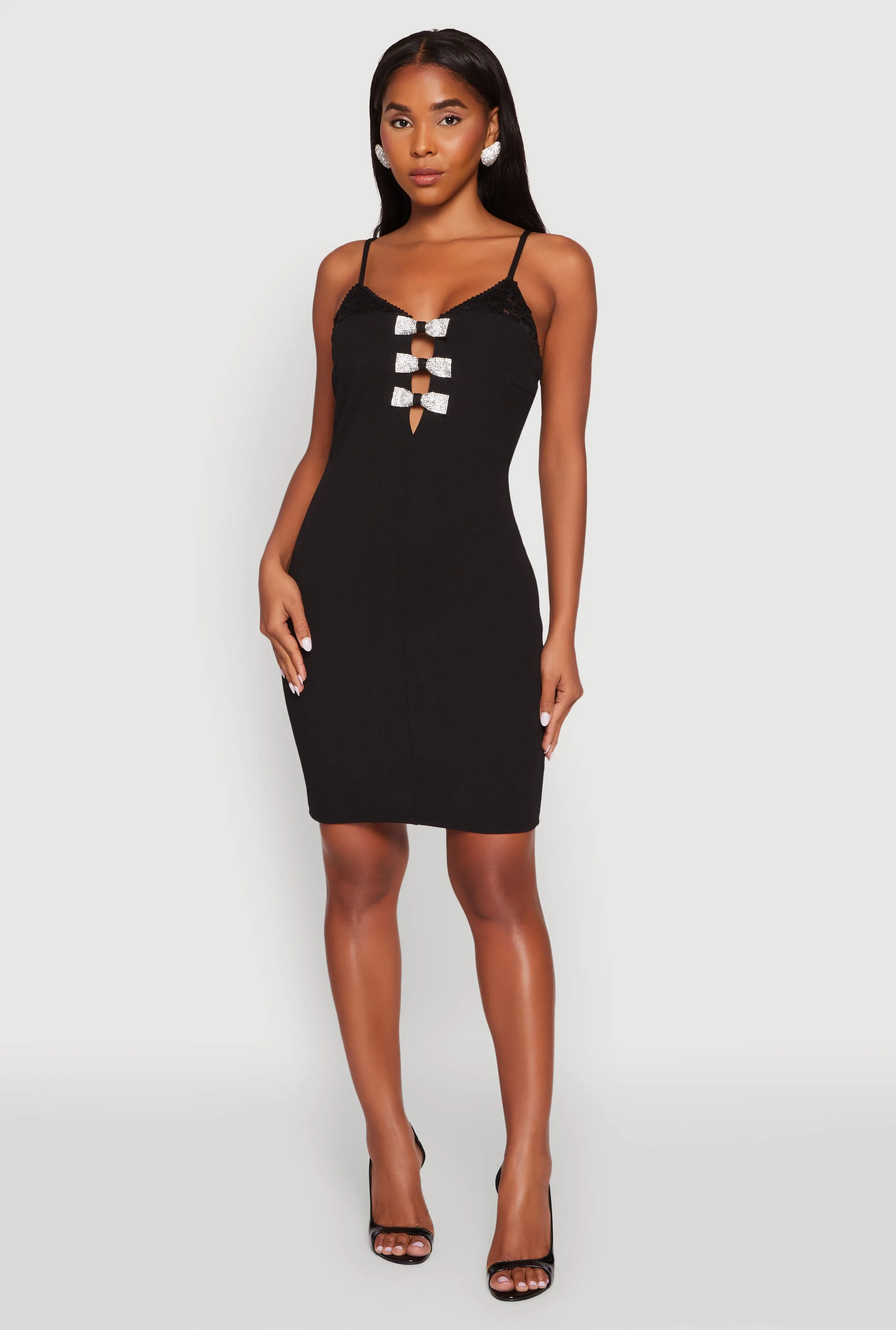 Sleeveless Crepe Knit Mini Dress with Rhinestone Bows sold by Rainbow product image thumbnail 2