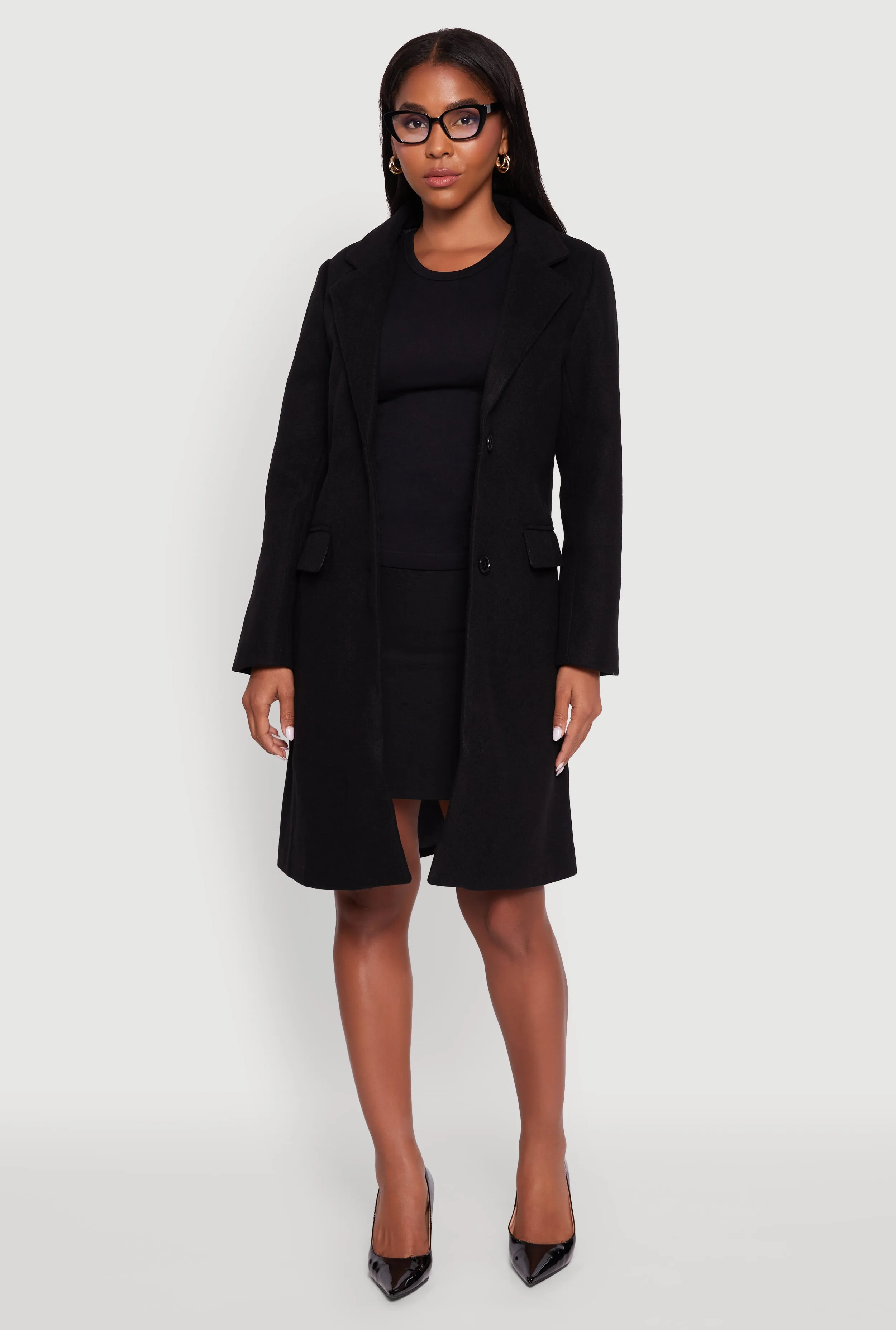 Faux Wool Button Front Long Sleeve Coat sold by Rainbow