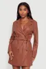 Faux Leather Double Breasted Trench Coat with Tie Waist Belt sold by Rainbow