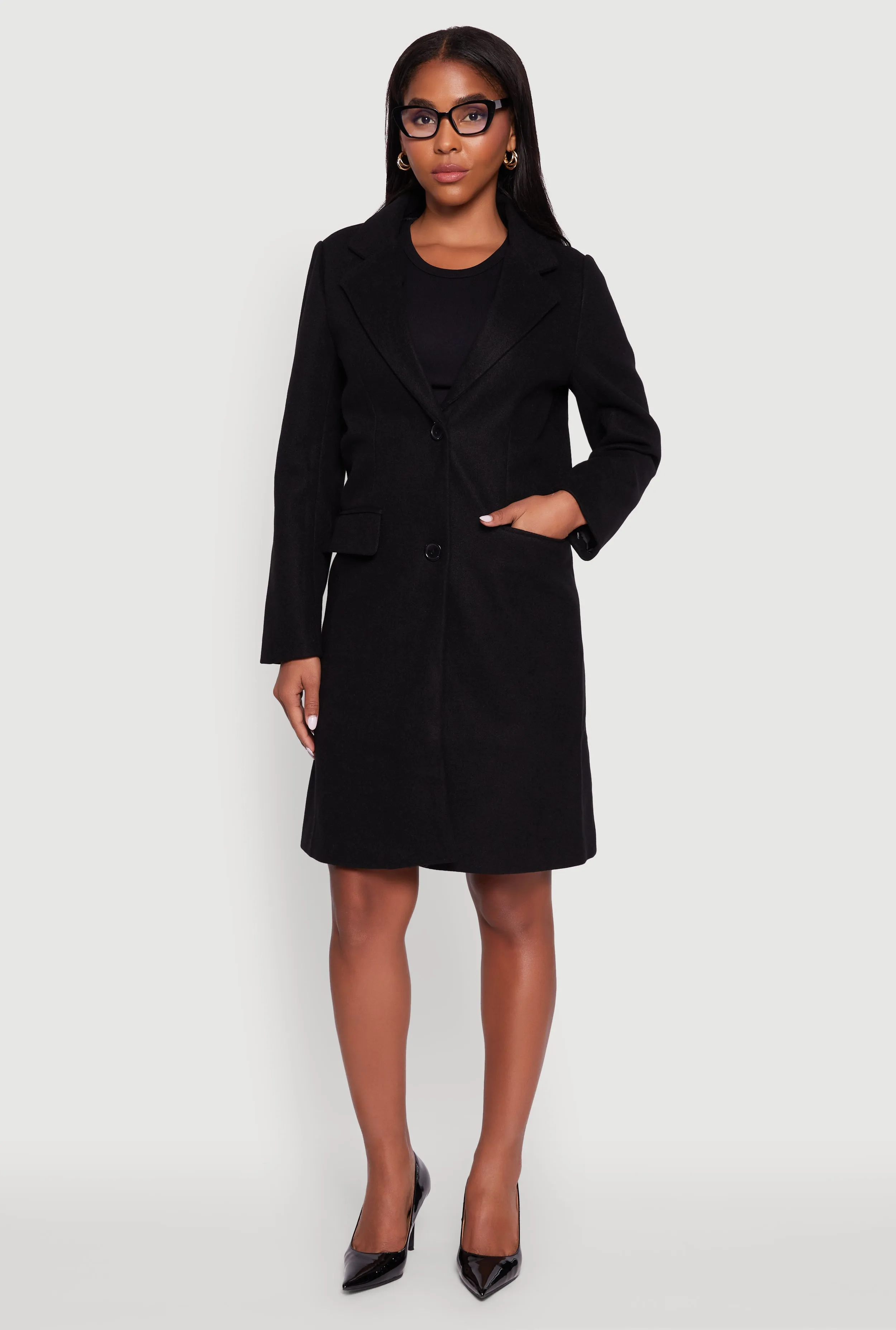 Faux Wool Button Front Long Sleeve Coat sold by Rainbow product image thumbnail 2