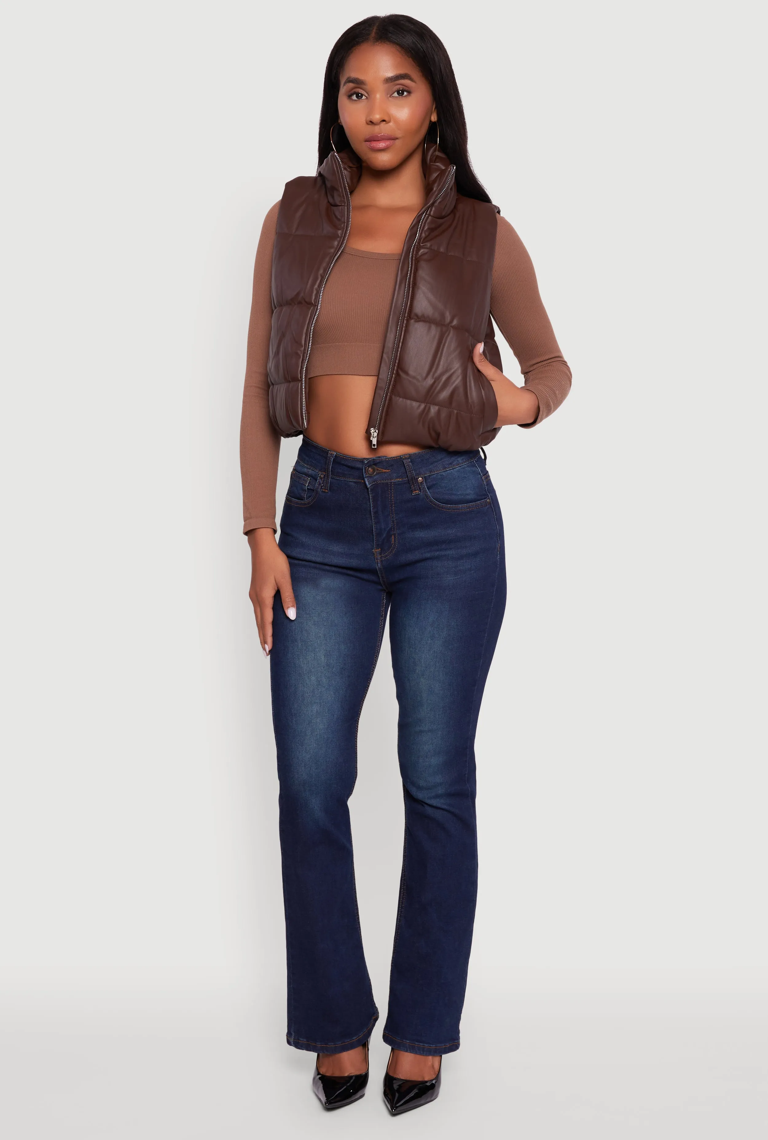 Faux Leather Mock Neck Puffer Vest sold by Rainbow product image thumbnail 3
