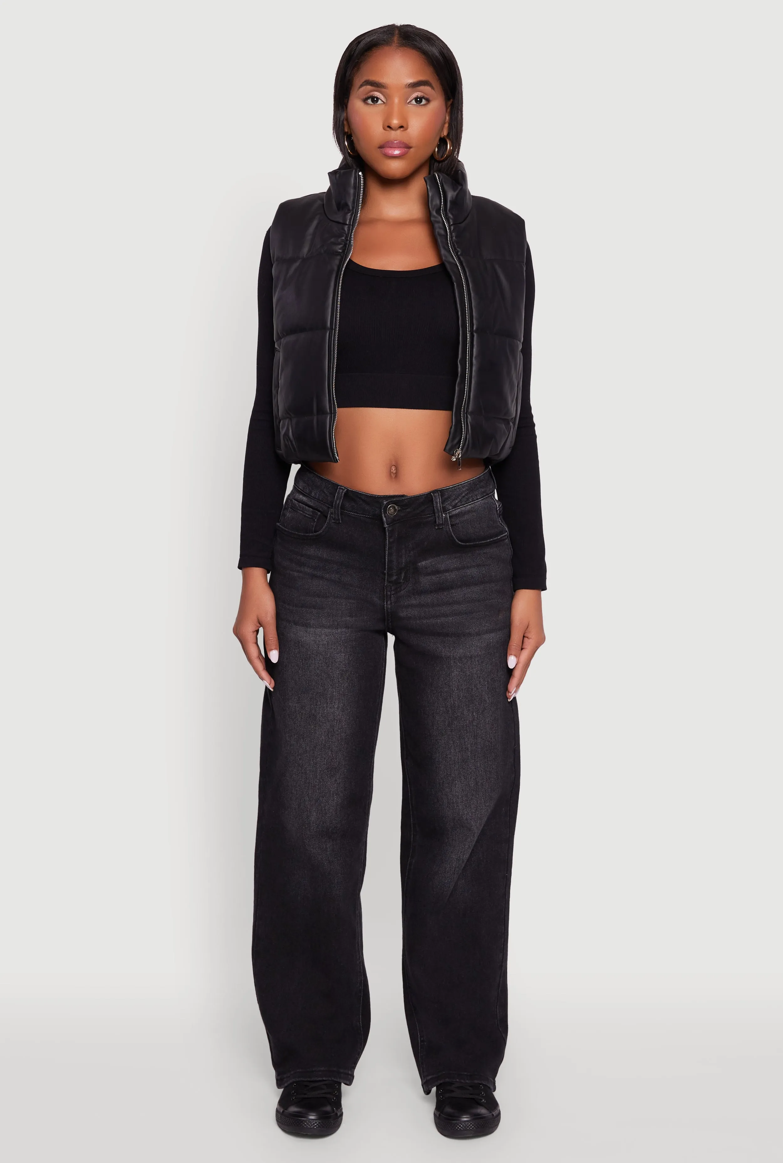 Faux Leather Mock Neck Puffer Vest sold by Rainbow product image thumbnail 3