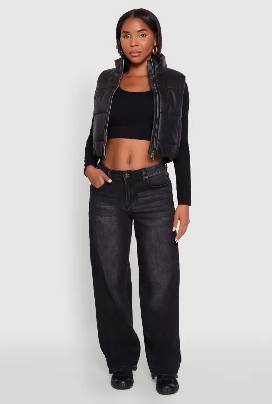 Faux Leather Mock Neck Puffer Vest sold by Rainbow