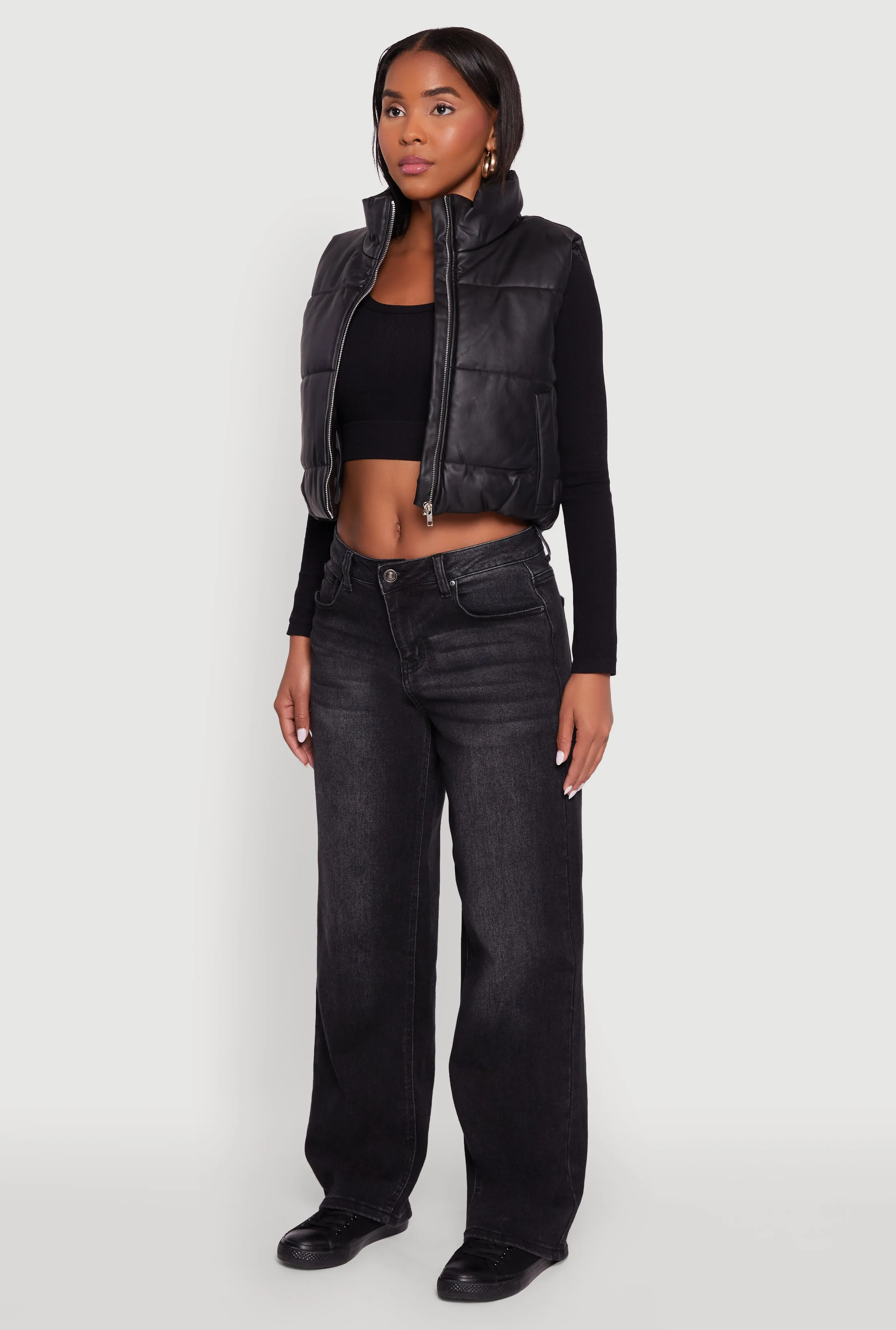 Faux Leather Mock Neck Puffer Vest sold by Rainbow product image thumbnail 5