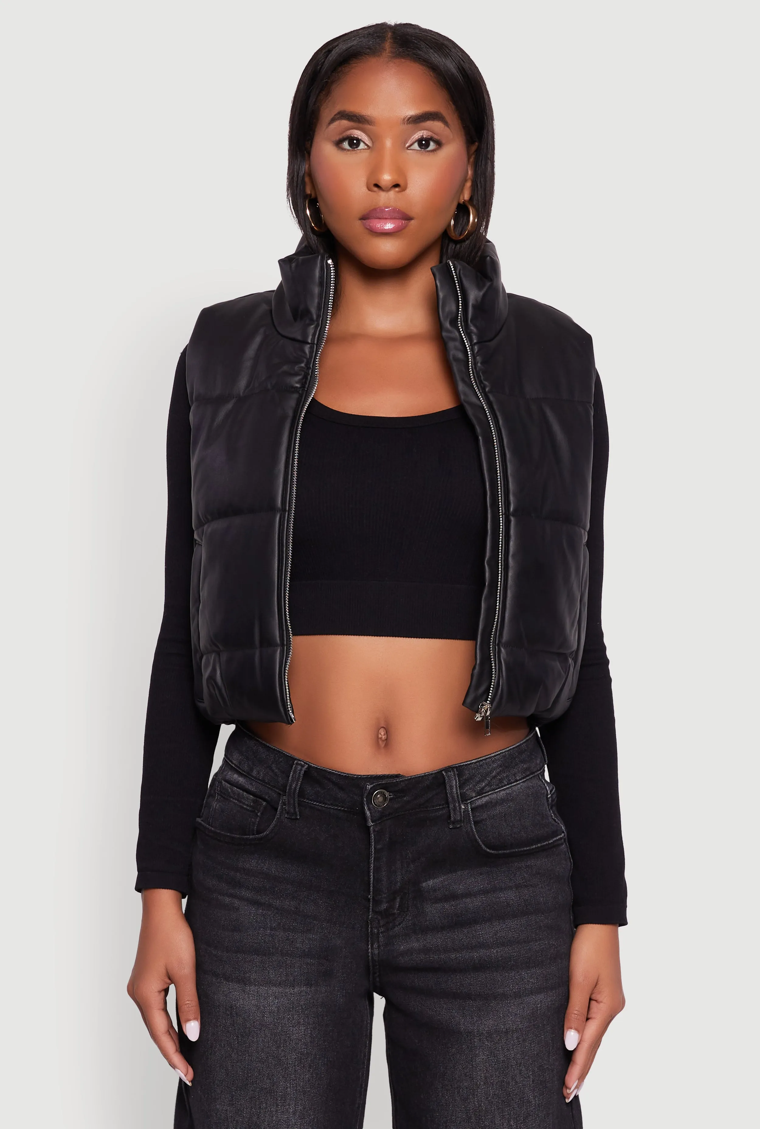 Faux Leather Mock Neck Puffer Vest sold by Rainbow product image thumbnail 2