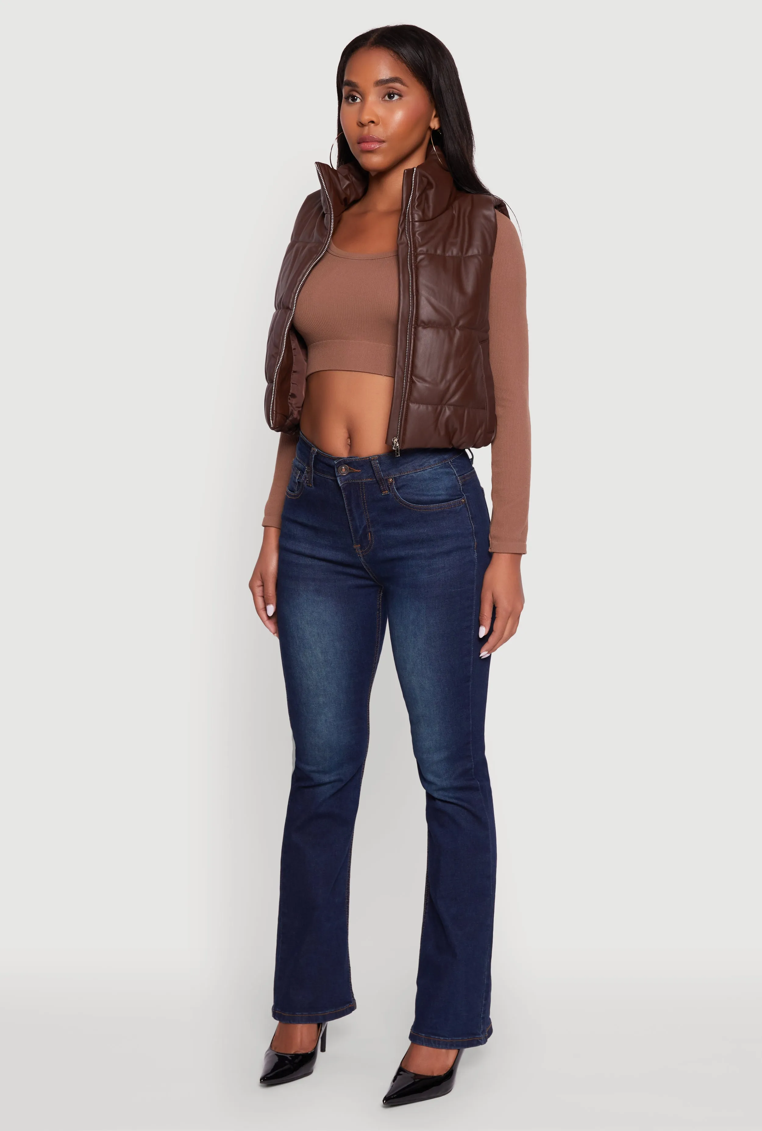 Faux Leather Mock Neck Puffer Vest sold by Rainbow product image thumbnail 5