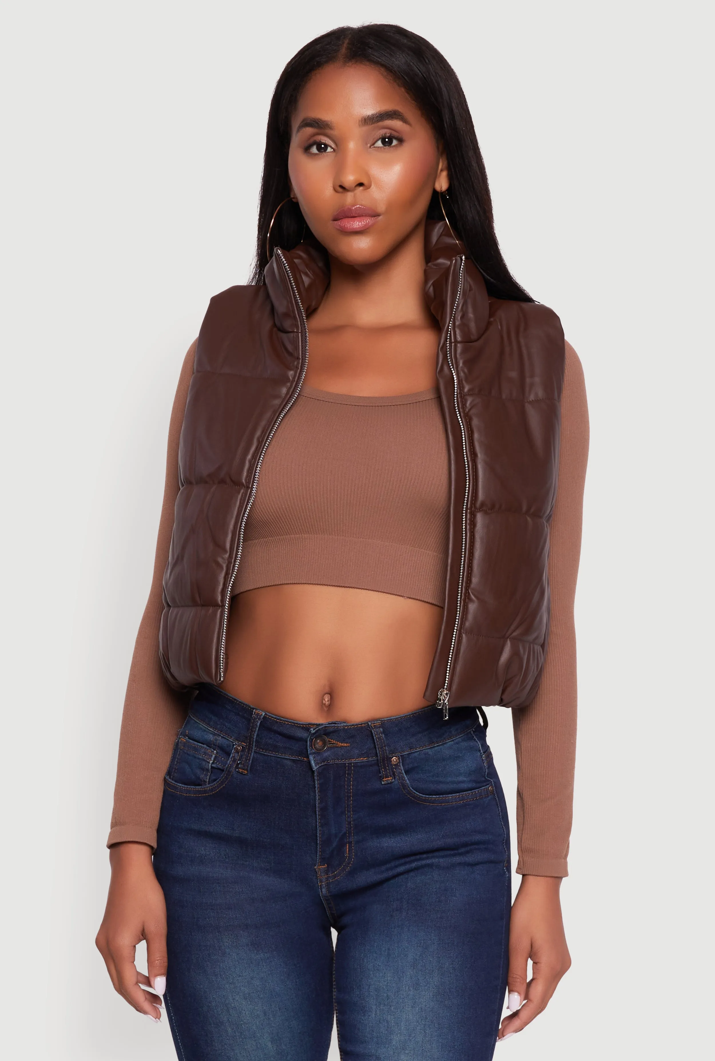 Faux Leather Mock Neck Puffer Vest sold by Rainbow product image thumbnail 2
