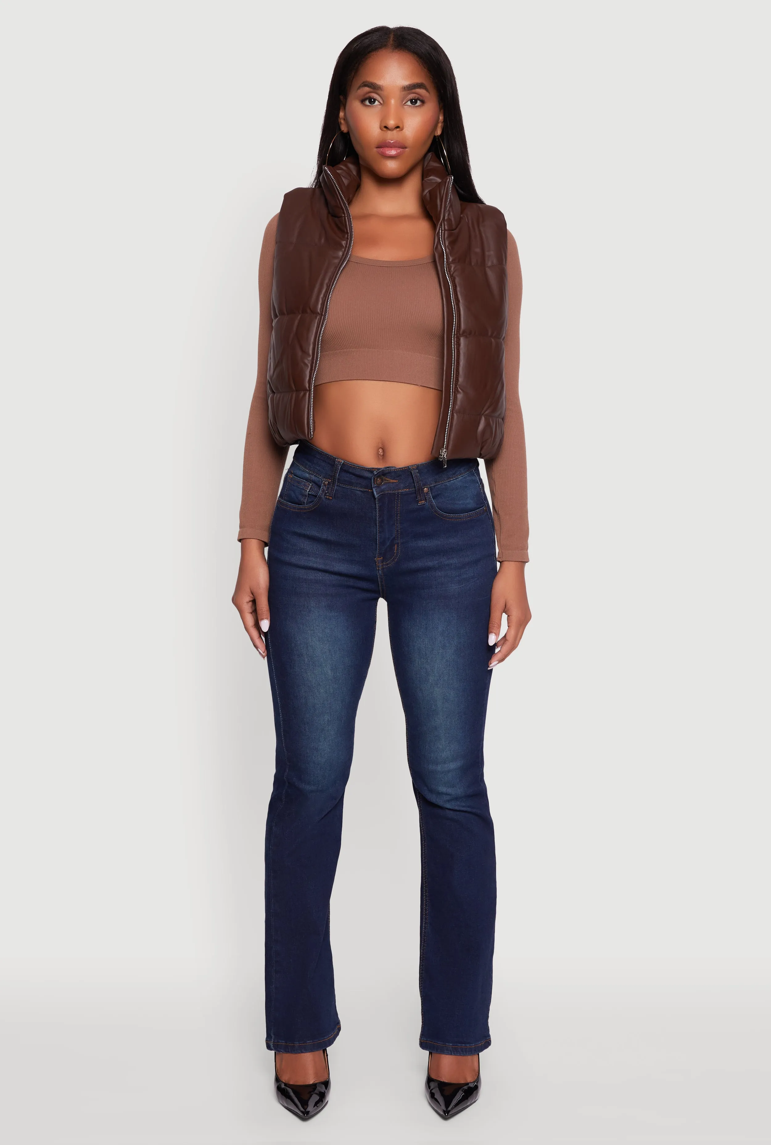 Faux Leather Mock Neck Puffer Vest sold by Rainbow product image thumbnail 3