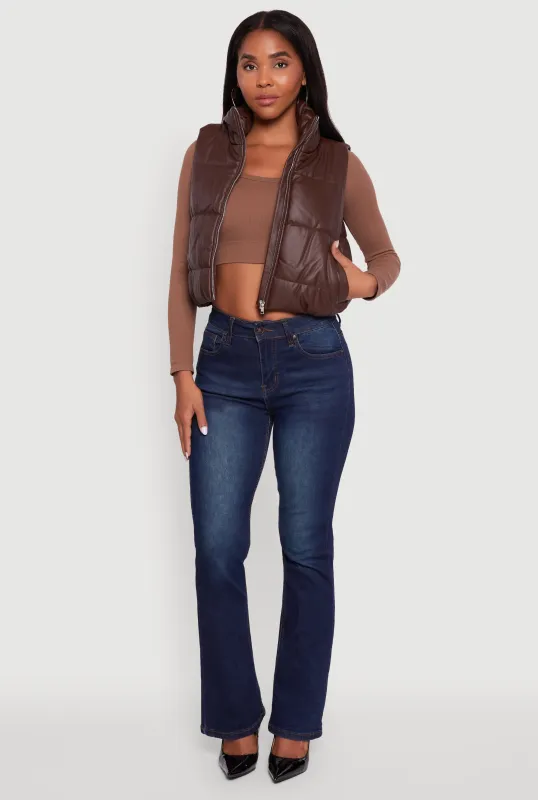 Faux Leather Mock Neck Puffer Vest sold by Rainbow