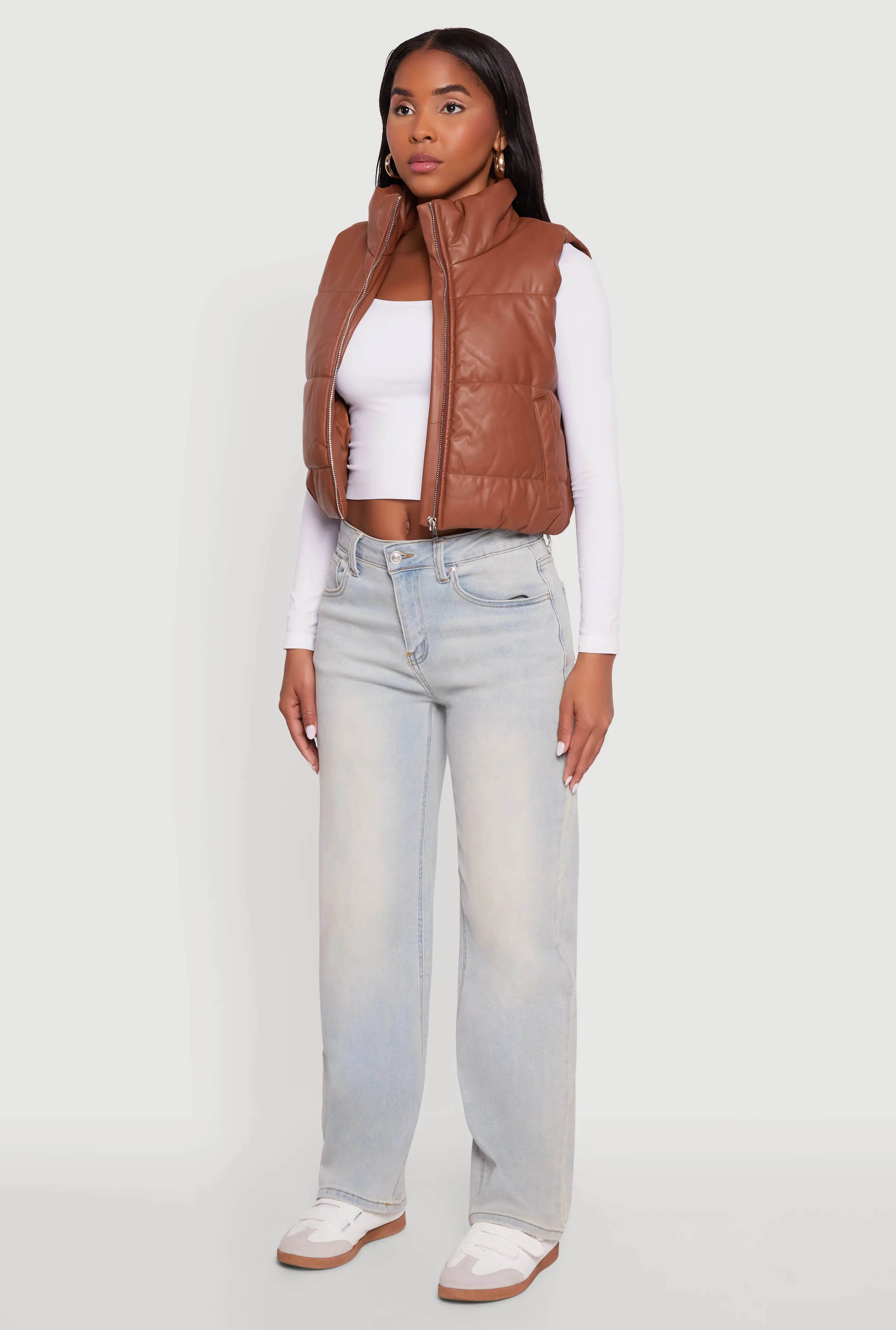 Faux Leather Mock Neck Puffer Vest sold by Rainbow product image thumbnail 5