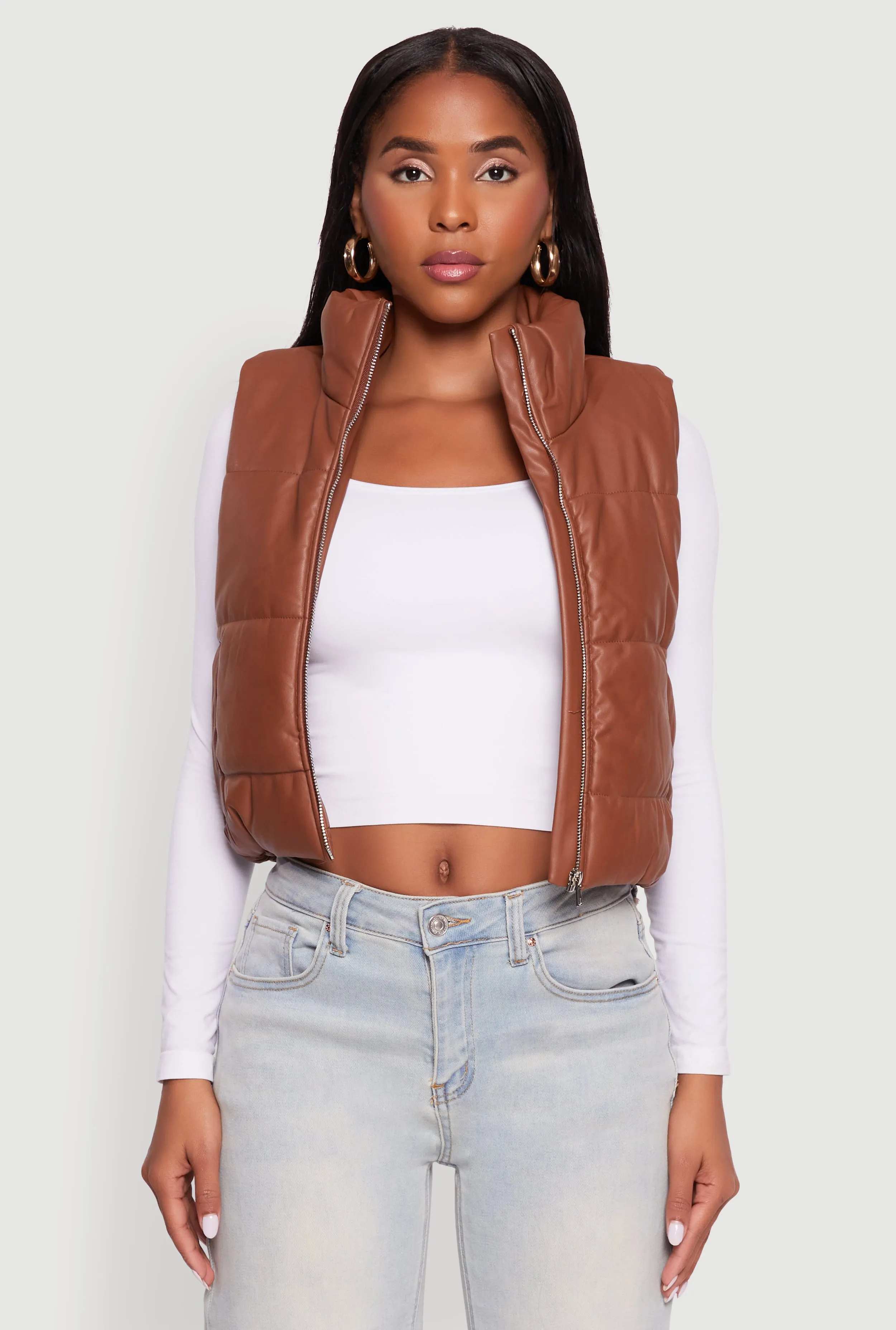 Faux Leather Mock Neck Puffer Vest sold by Rainbow product image thumbnail 2