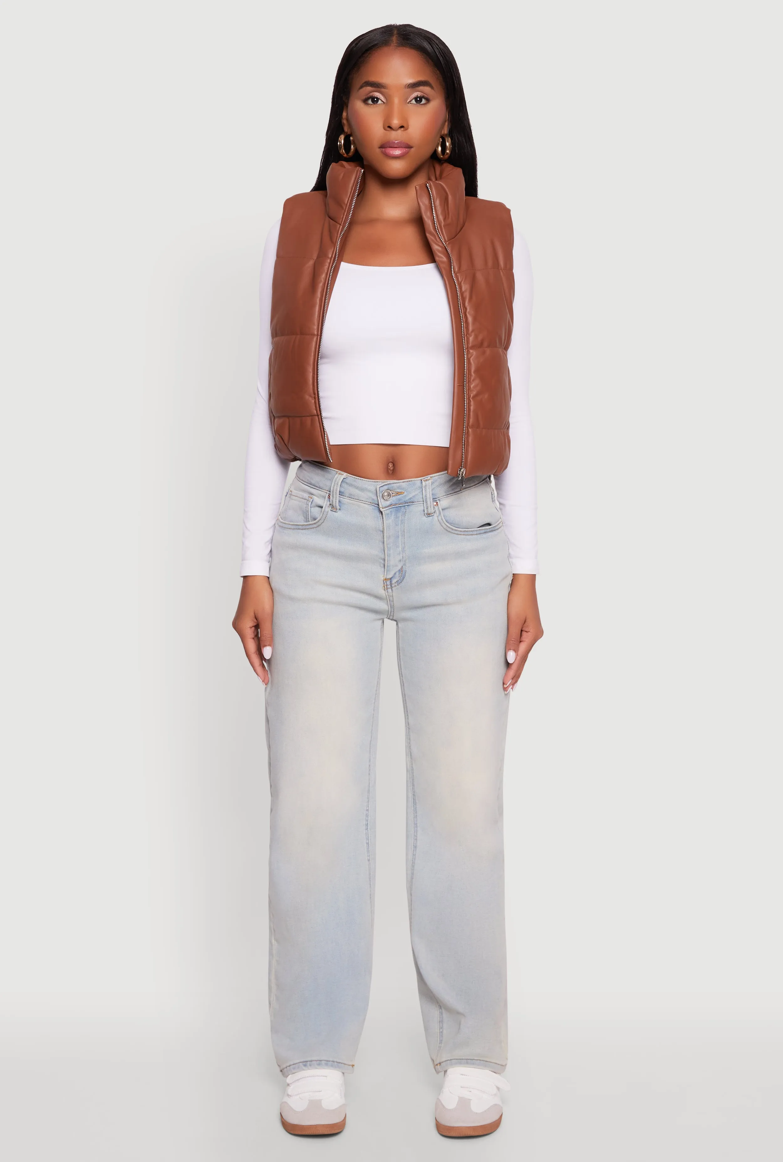 Faux Leather Mock Neck Puffer Vest sold by Rainbow product image thumbnail 3