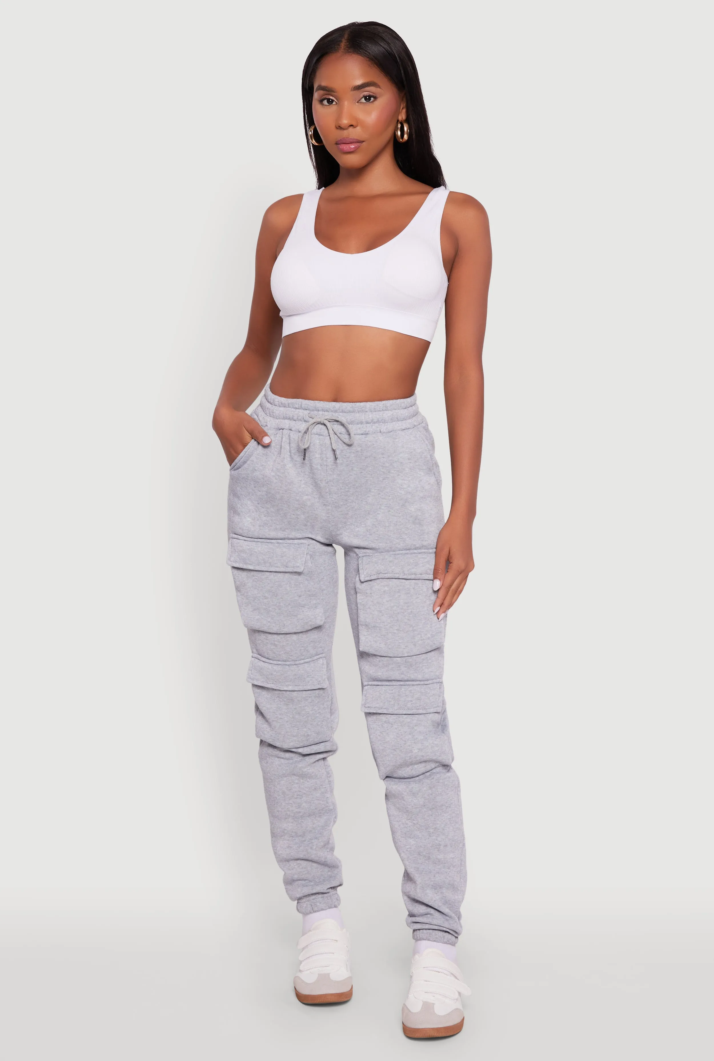 High Waisted Fleece Stacked Cargo Pocket Sweatpants sold by Rainbow