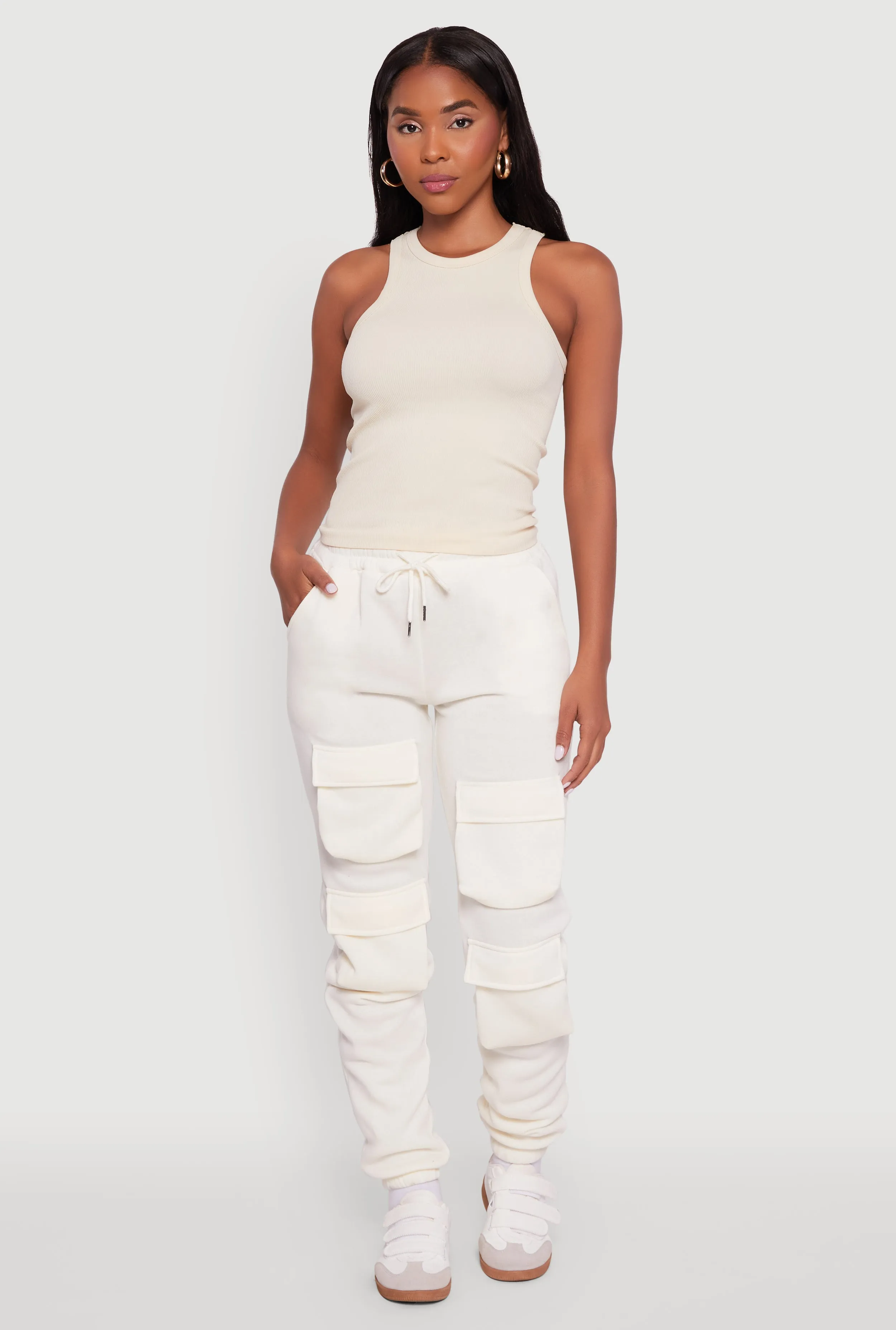 High Waisted Fleece Stacked Cargo Pocket Sweatpants sold by Rainbow product image thumbnail 2