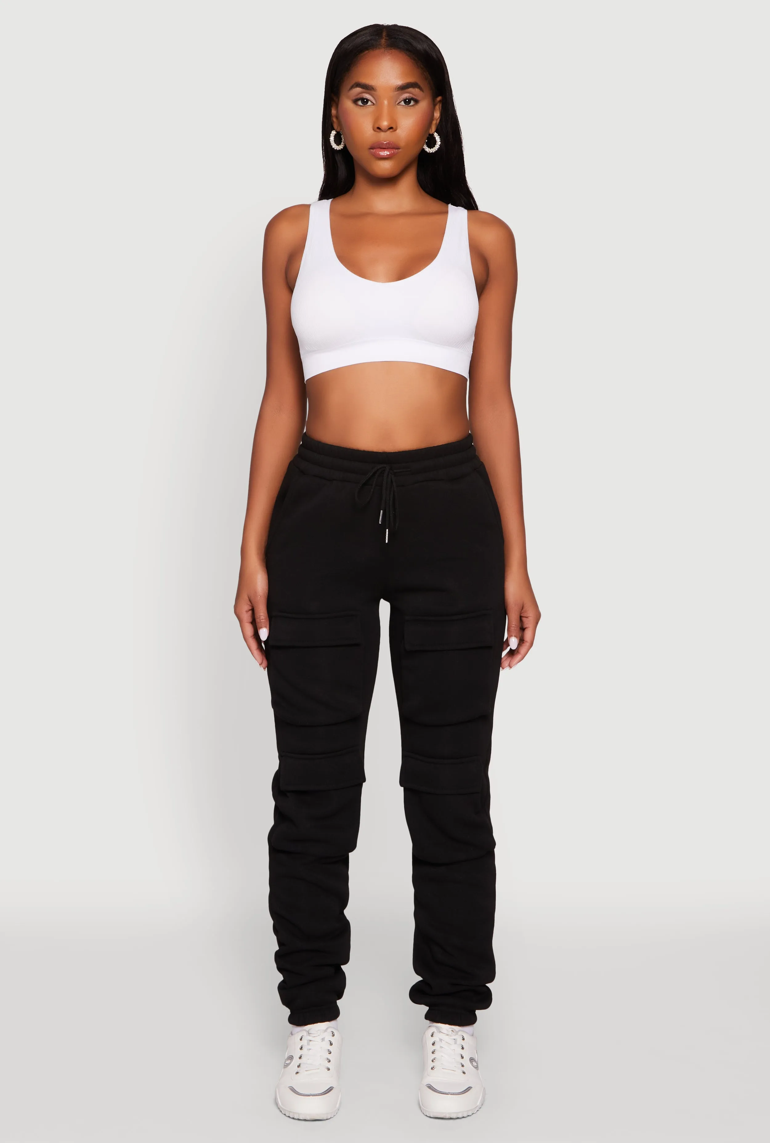 High Waisted Fleece Stacked Cargo Pocket Sweatpants sold by Rainbow product image thumbnail 2
