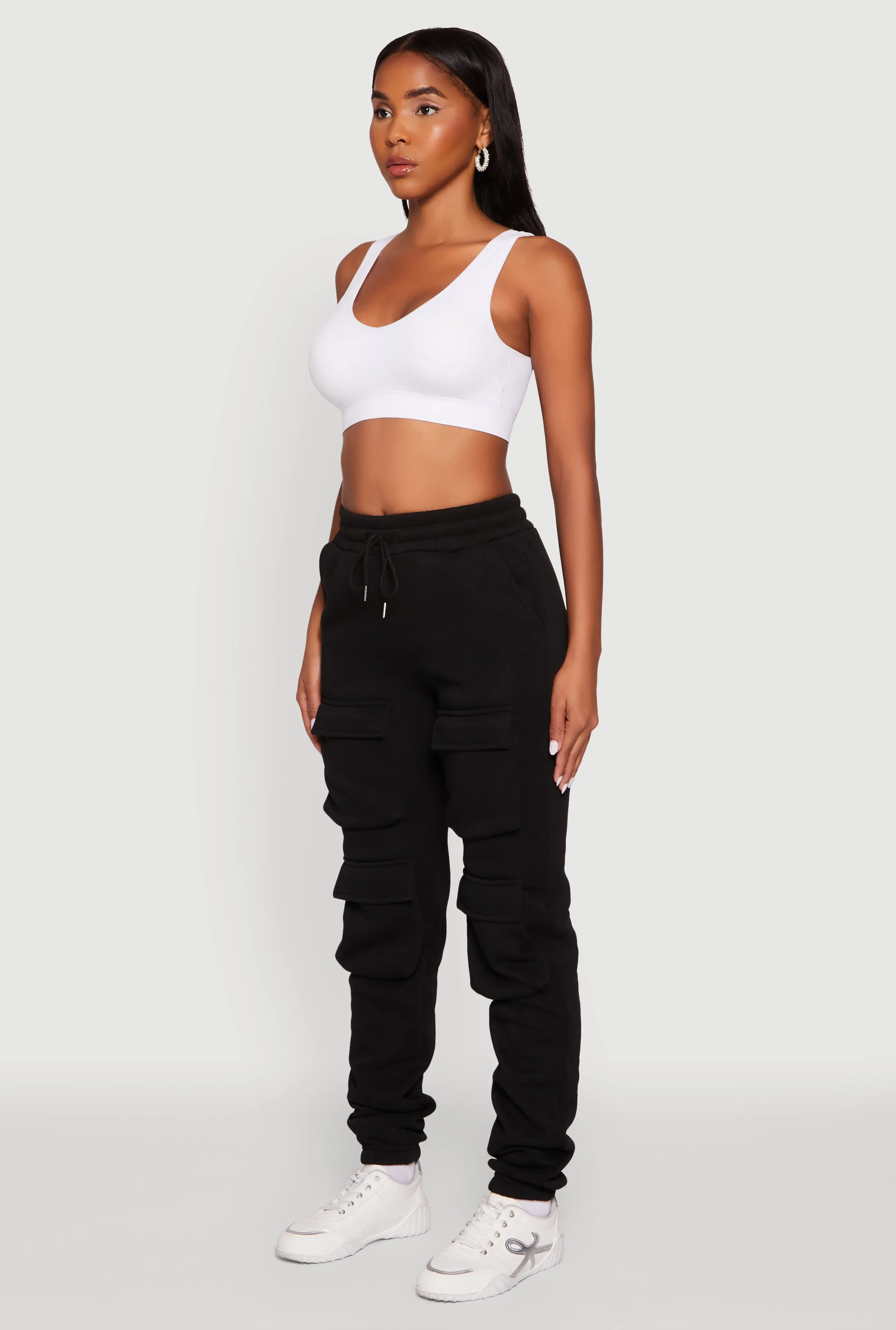 High Waisted Fleece Stacked Cargo Pocket Sweatpants sold by Rainbow product image thumbnail 3