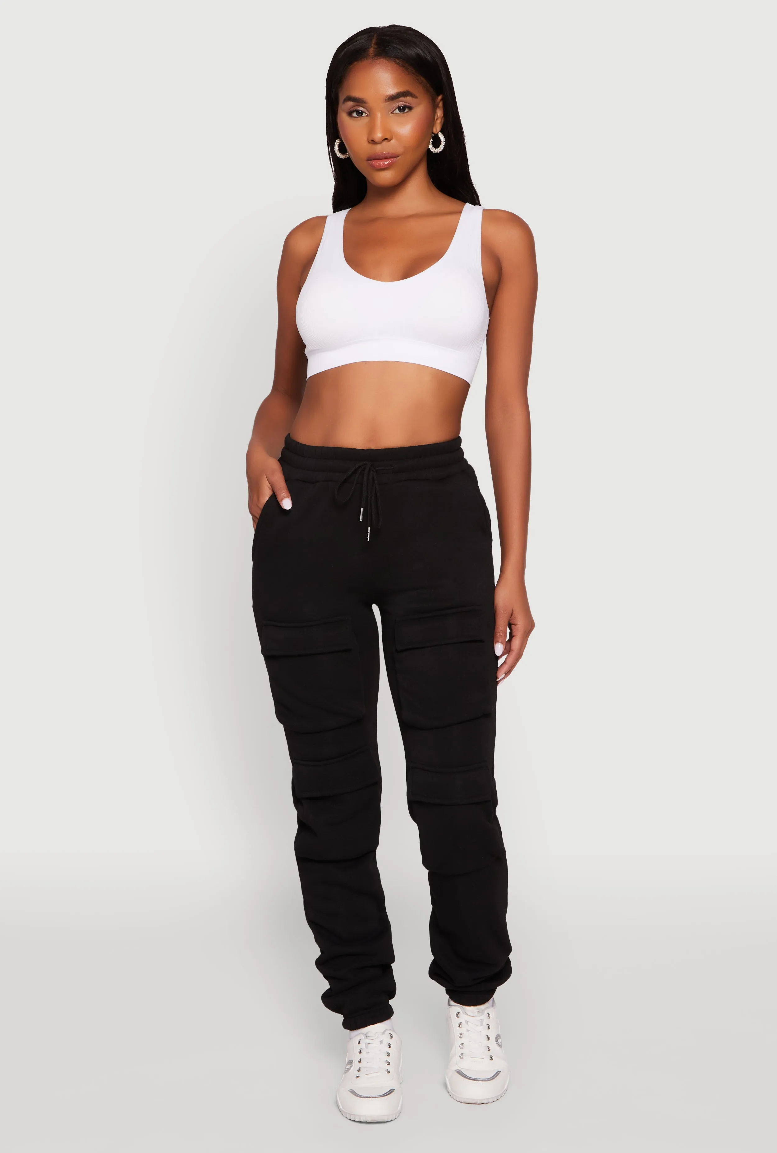 High Waisted Fleece Stacked Cargo Pocket Sweatpants sold by Rainbow