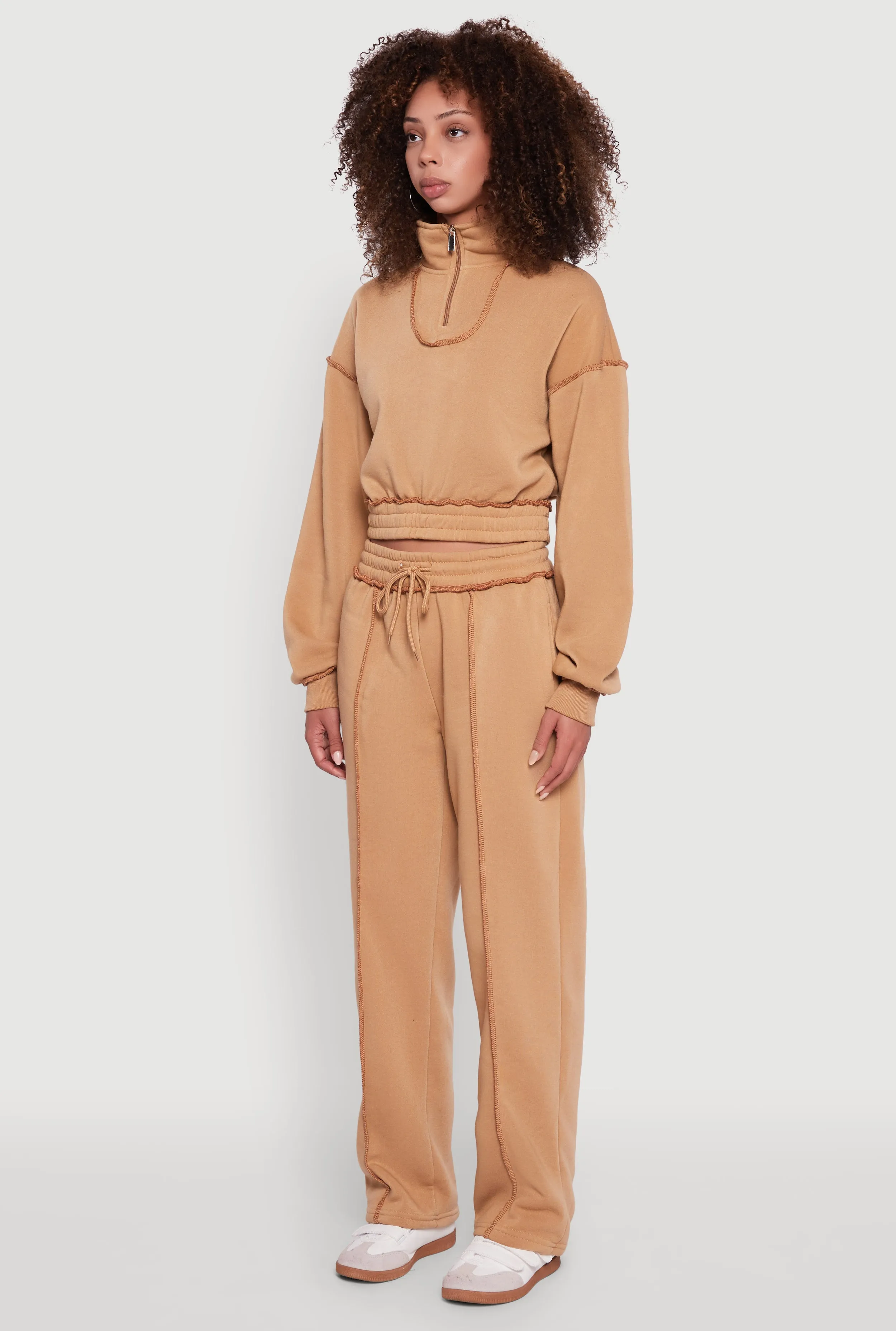 Mock Neck Half Zip Cropped Pullover Sweatshirt sold by Rainbow product image thumbnail 5