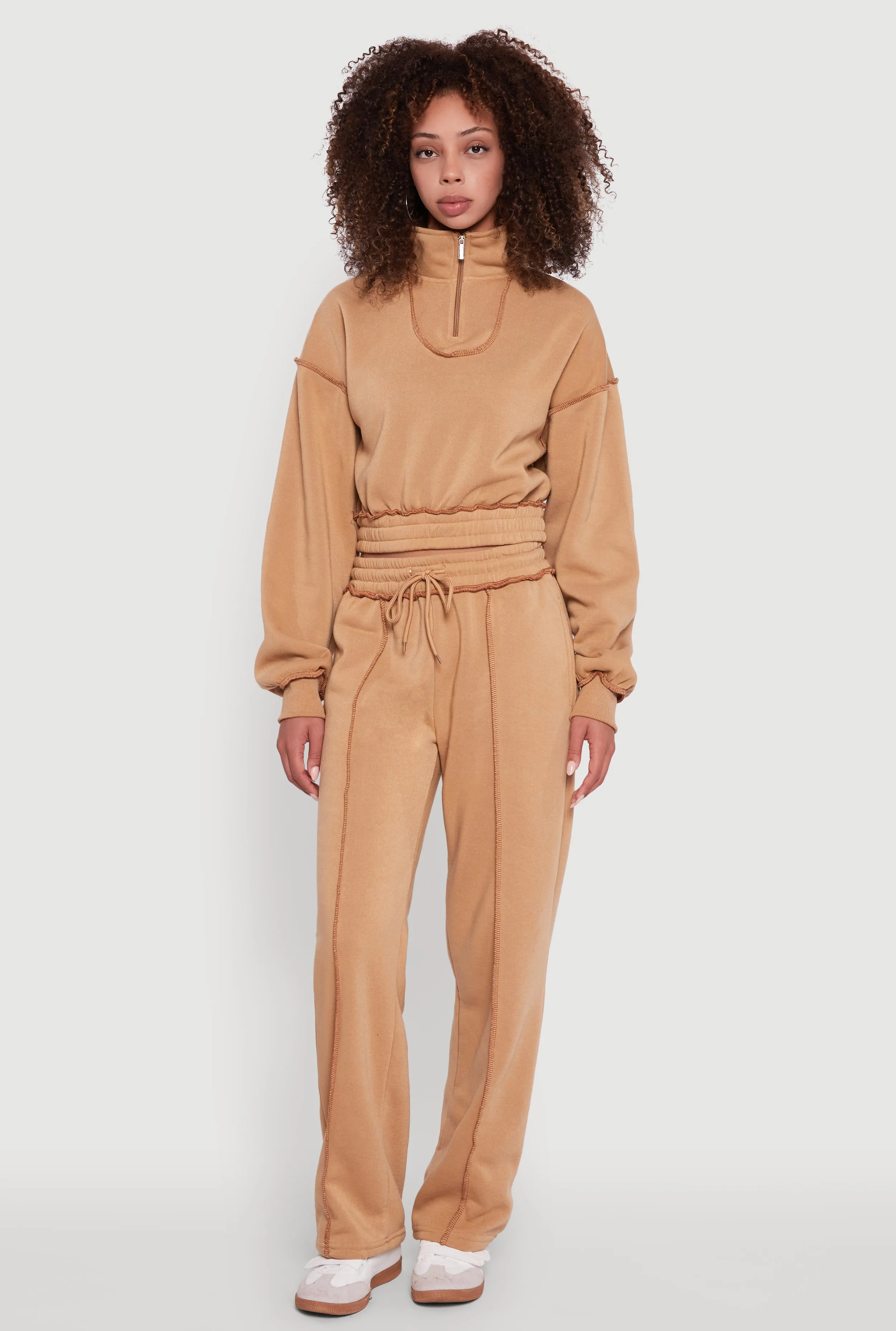 Mock Neck Half Zip Cropped Pullover Sweatshirt sold by Rainbow product image thumbnail 2