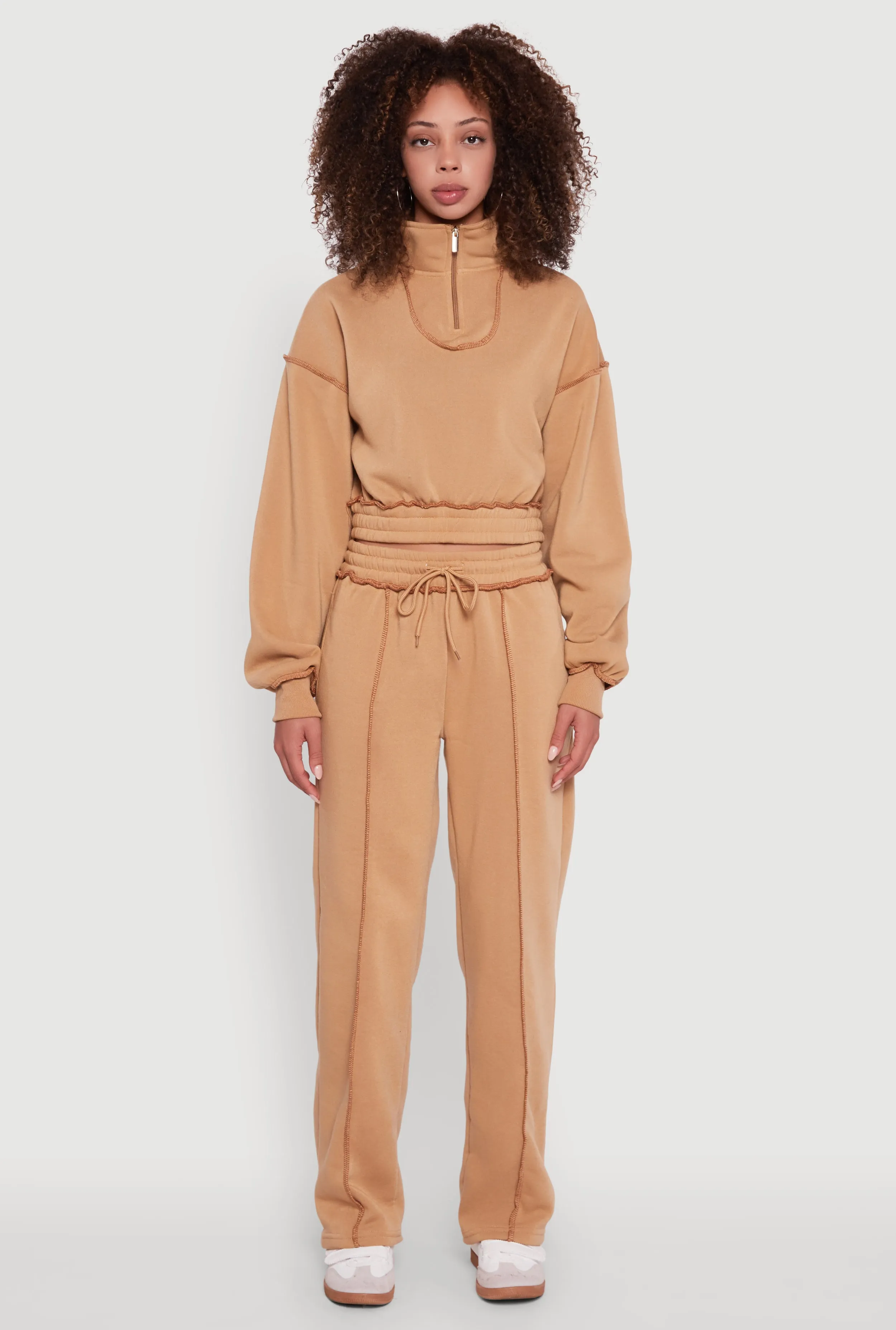 Mock Neck Half Zip Cropped Pullover Sweatshirt sold by Rainbow product image thumbnail 3