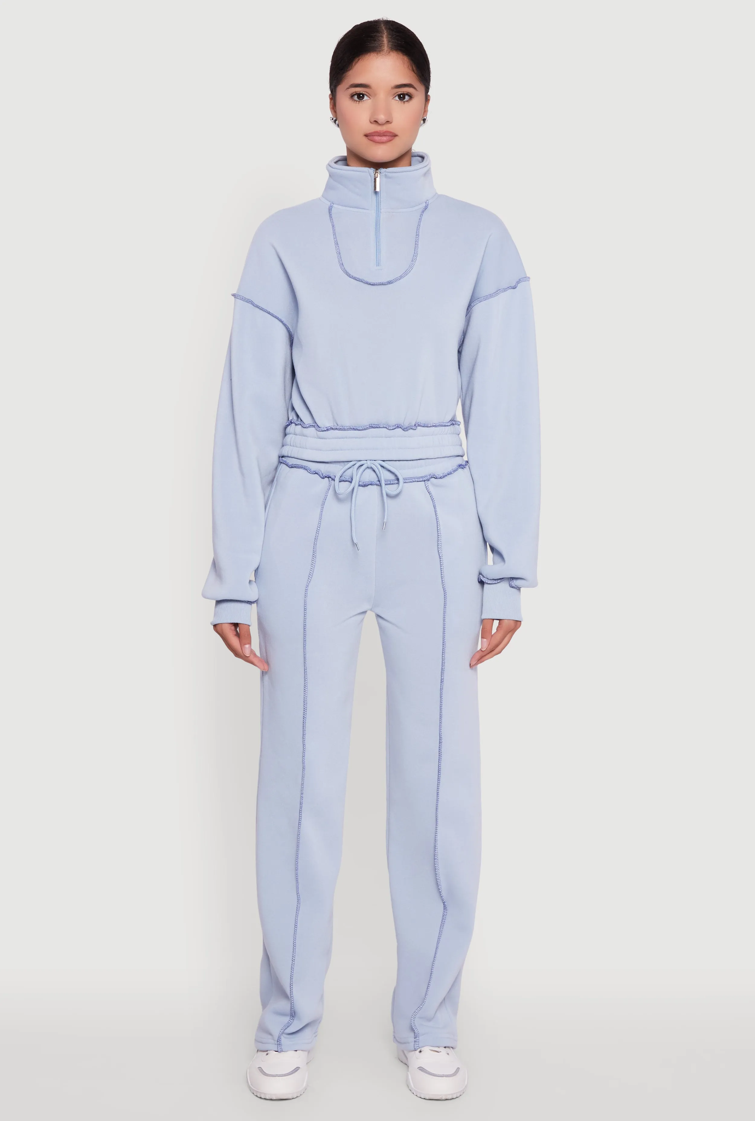 Mock Neck Half Zip Cropped Pullover Sweatshirt sold by Rainbow product image thumbnail 3