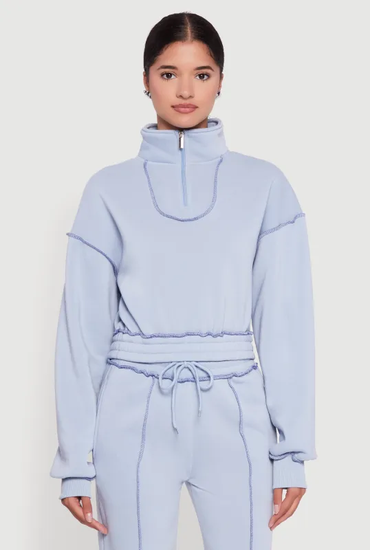 Mock Neck Half Zip Cropped Pullover Sweatshirt sold by Rainbow