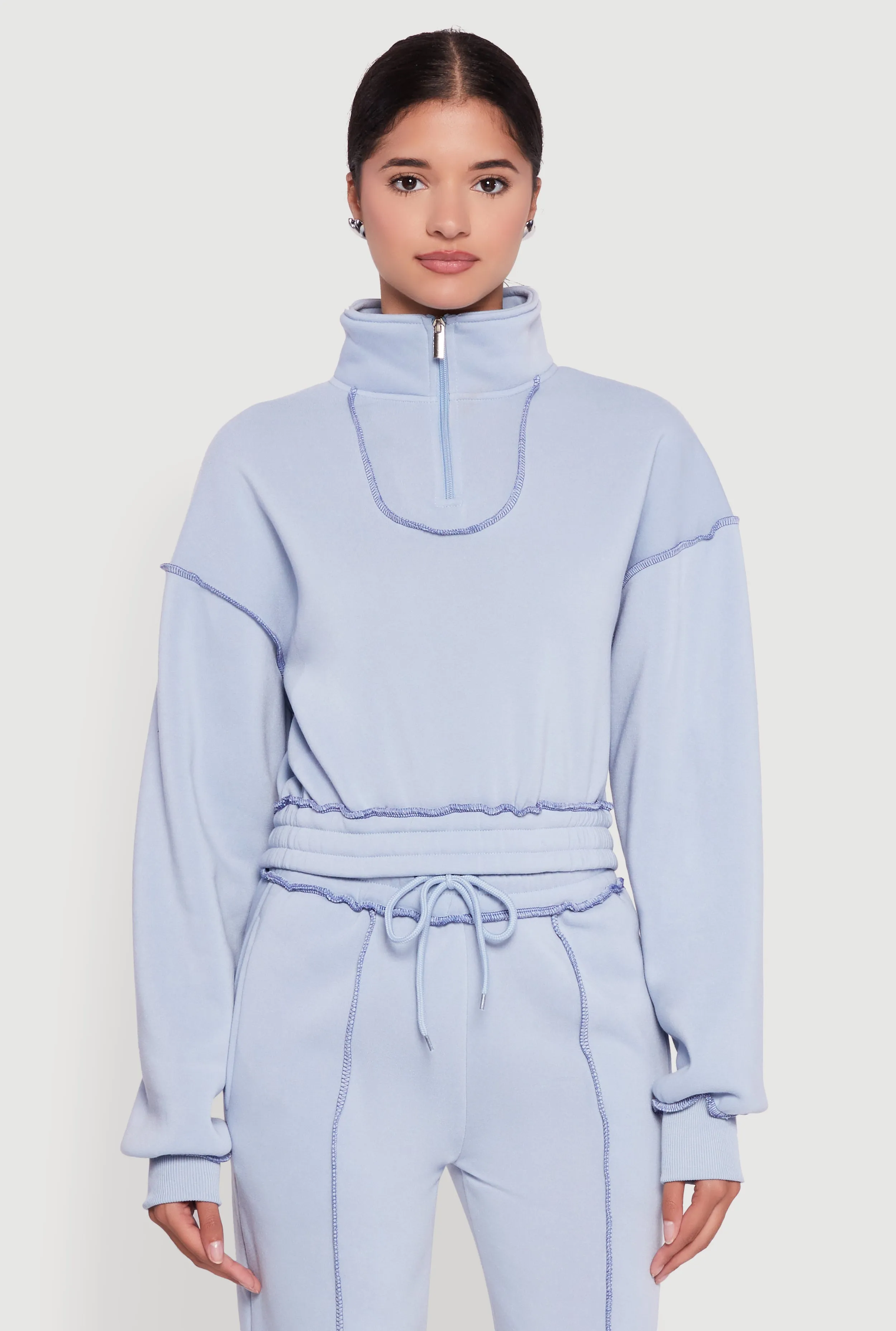 Mock Neck Half Zip Cropped Pullover Sweatshirt sold by Rainbow