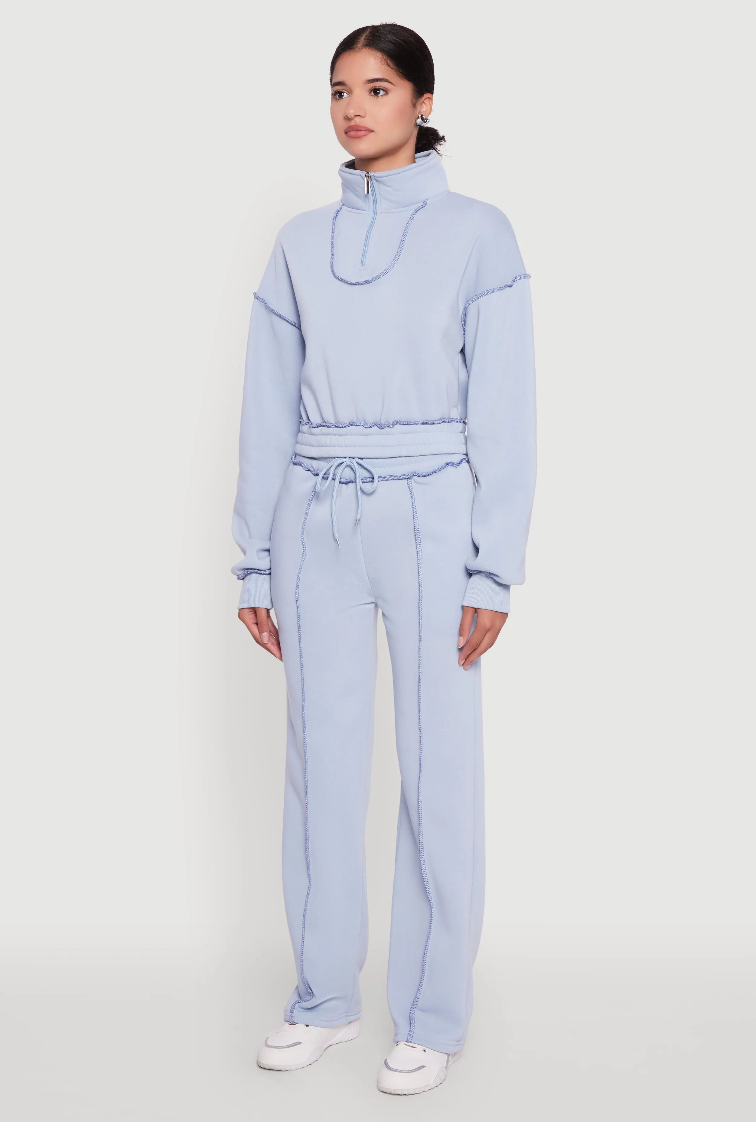 Mock Neck Half Zip Cropped Pullover Sweatshirt sold by Rainbow product image thumbnail 5