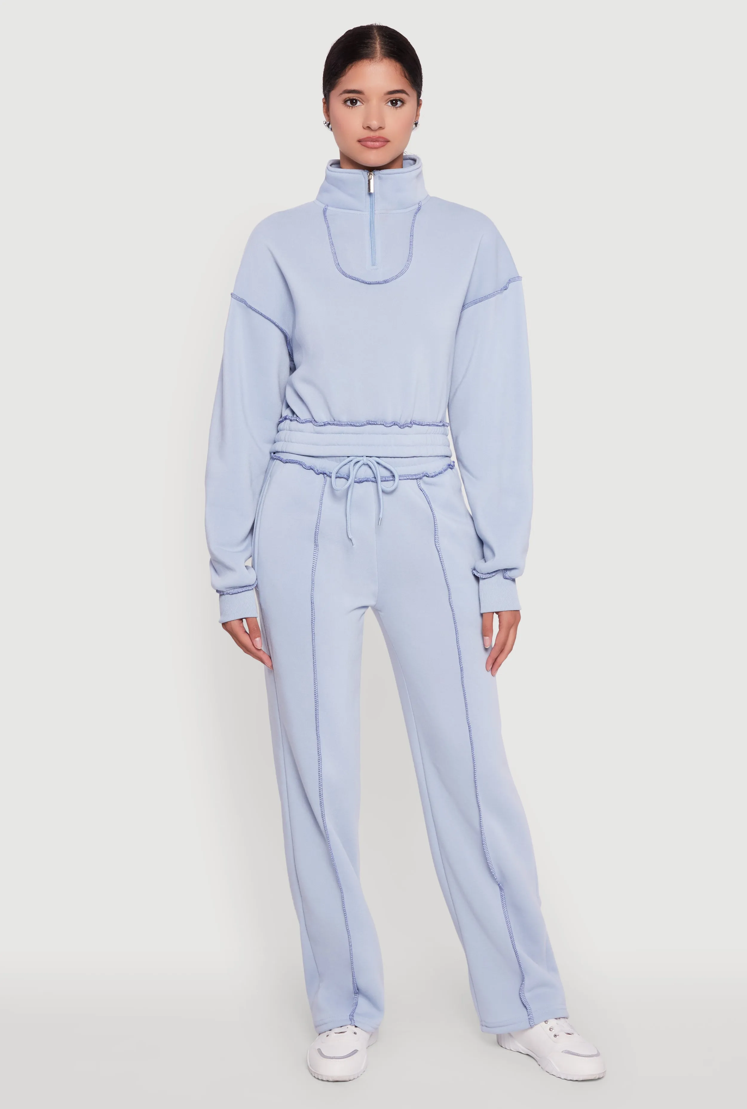 Mock Neck Half Zip Cropped Pullover Sweatshirt sold by Rainbow product image thumbnail 2