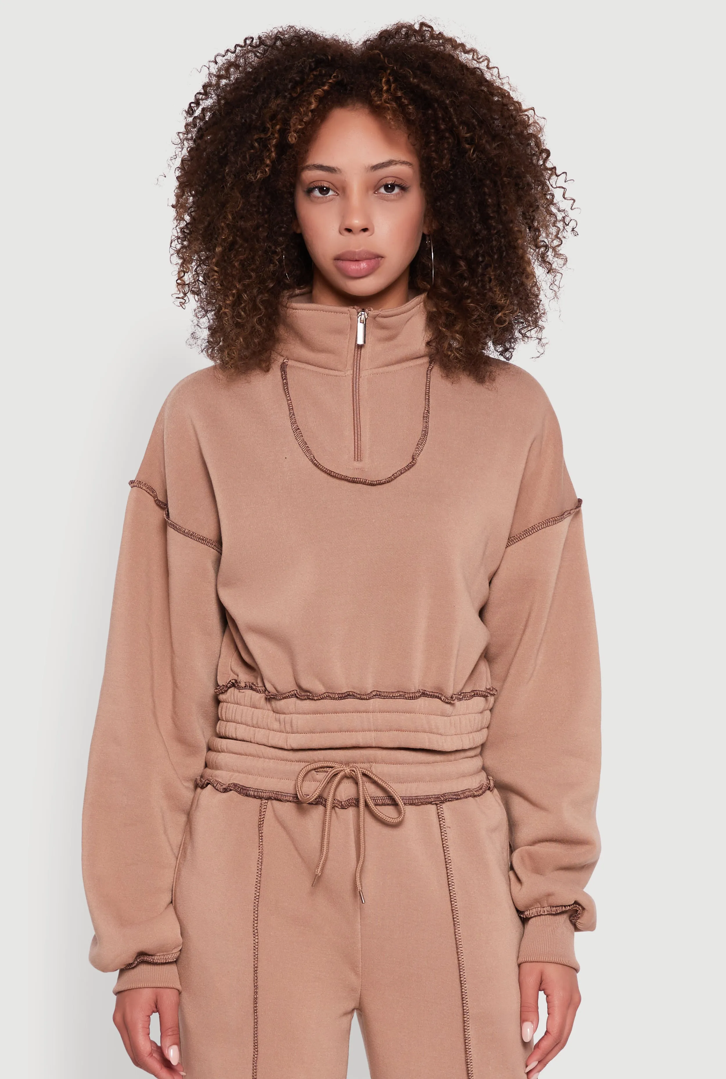 Mock Neck Half Zip Cropped Pullover Sweatshirt sold by Rainbow