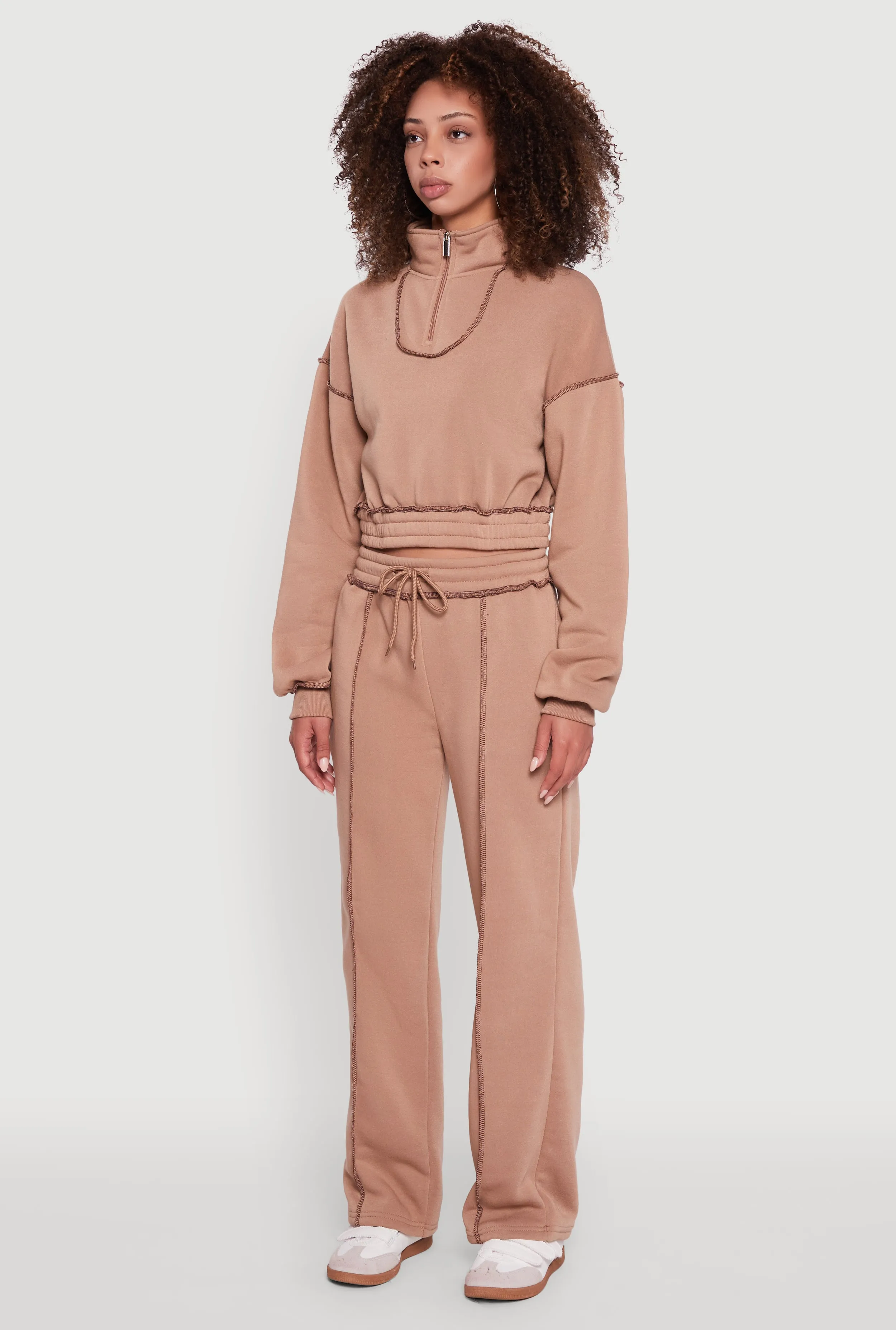 Mock Neck Half Zip Cropped Pullover Sweatshirt sold by Rainbow product image thumbnail 5