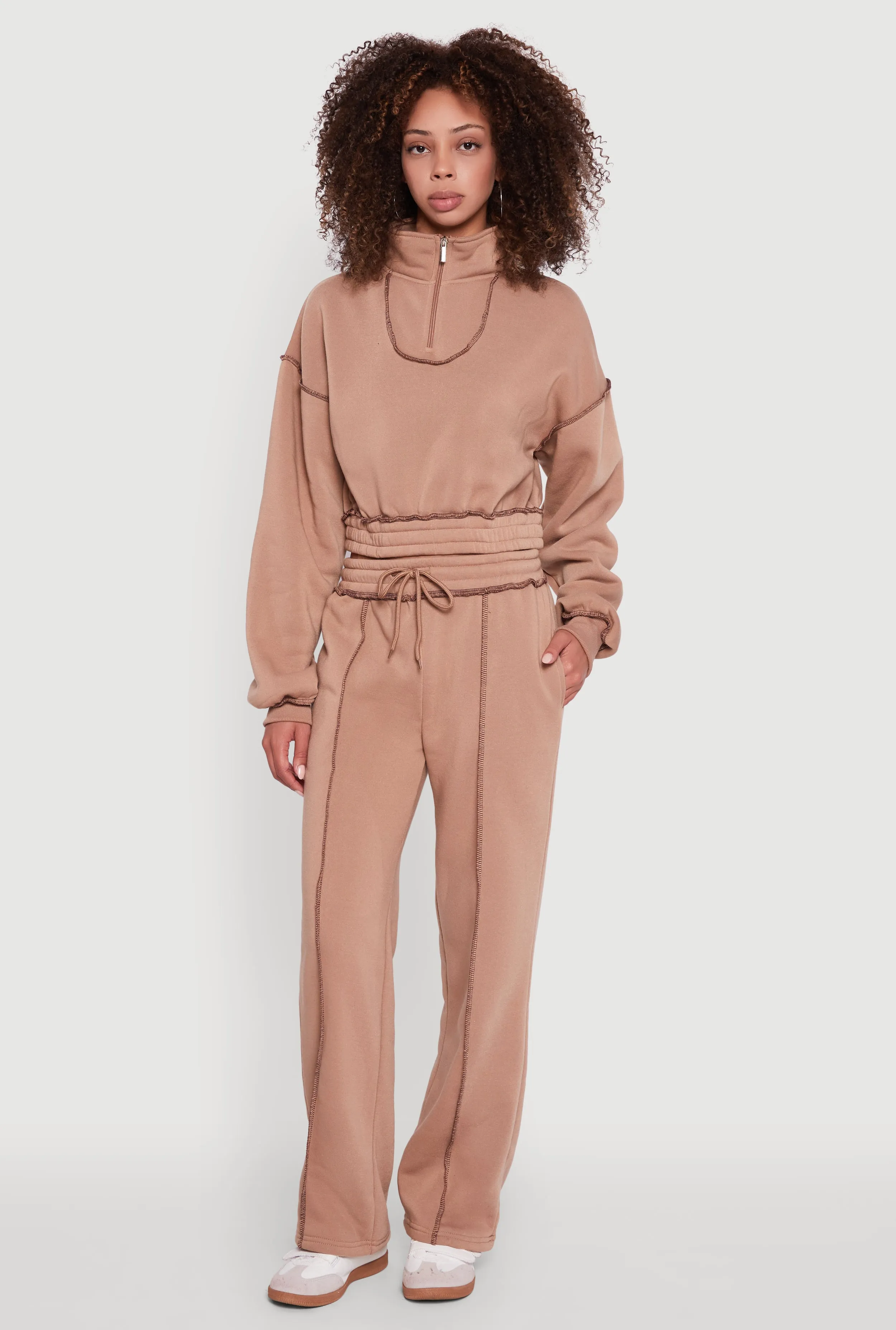 Mock Neck Half Zip Cropped Pullover Sweatshirt sold by Rainbow product image thumbnail 2