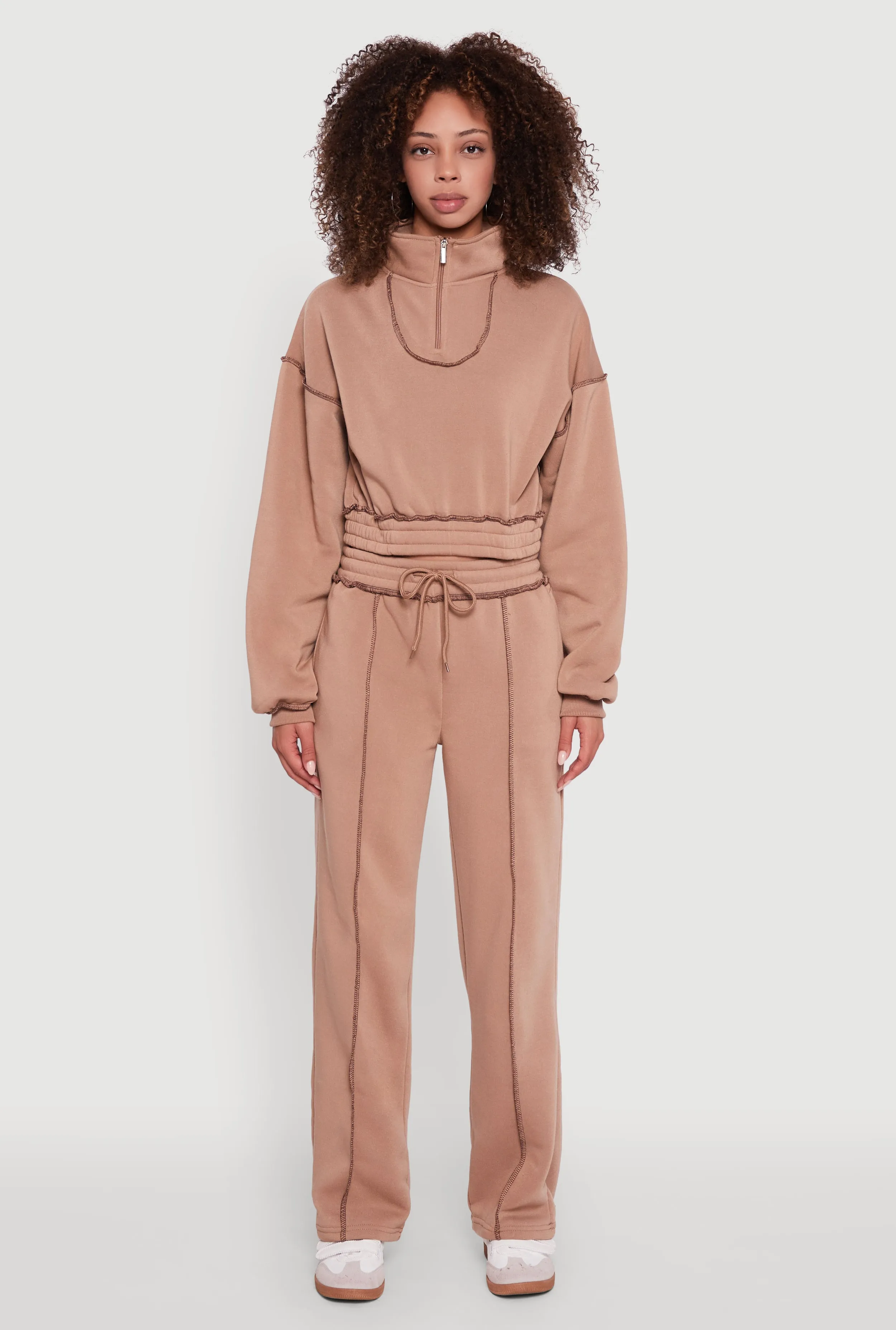 Mock Neck Half Zip Cropped Pullover Sweatshirt sold by Rainbow product image thumbnail 3